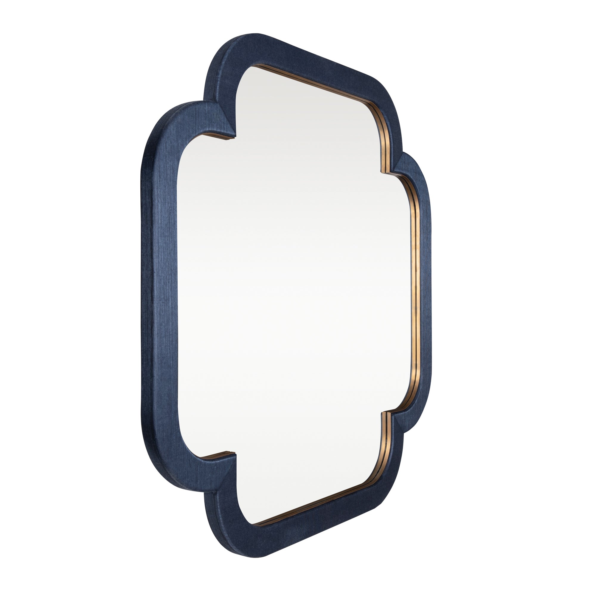 Swiss 50x50 Wall Mirror - Dark Blue Grasscloth/Weathered Brass