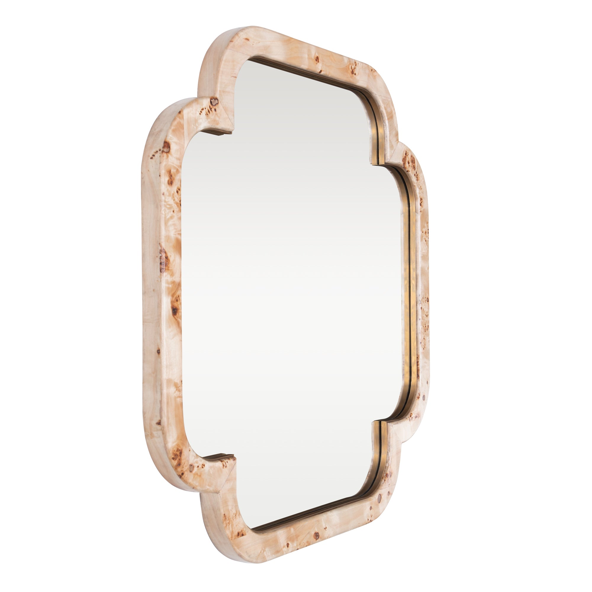 Swiss 50x50 Wall Mirror - Poplar Burl/Weathered Brass
