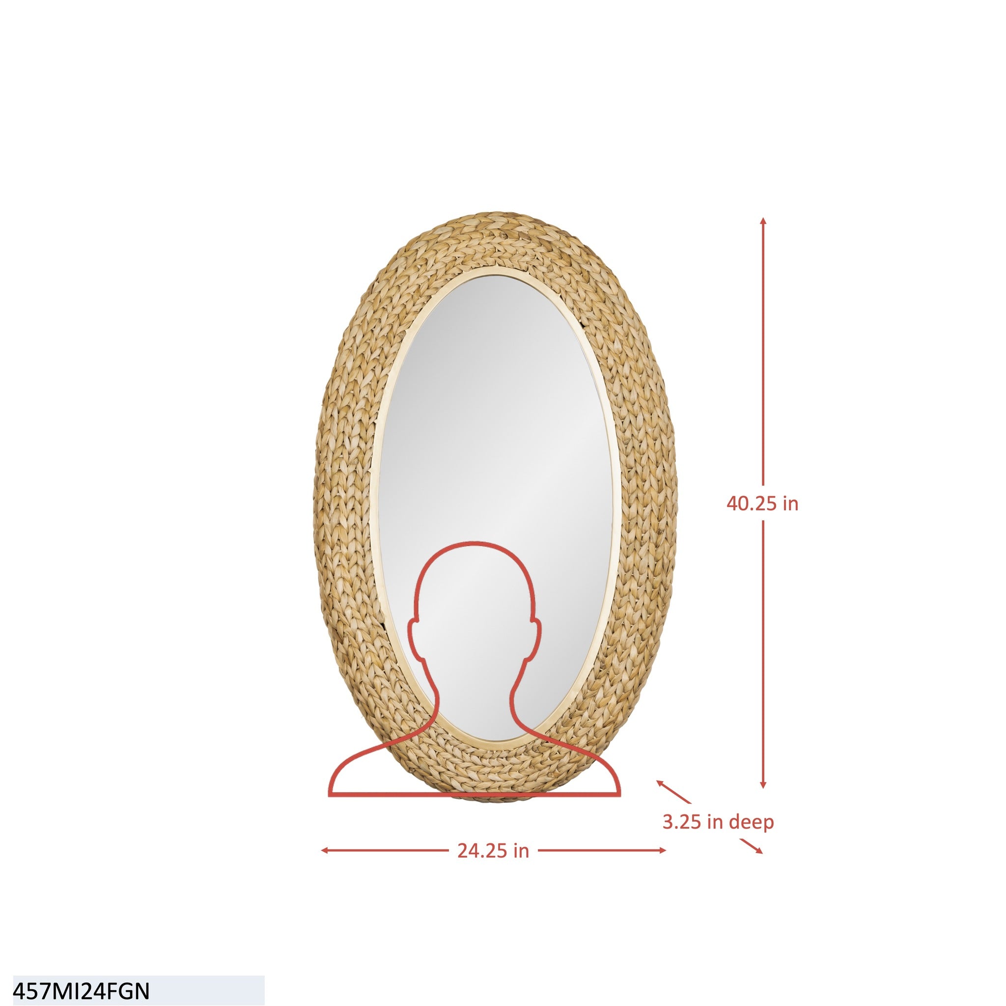 Athena 24x40 Oval Wall Mirror - Matte Black/Black Seagrass
