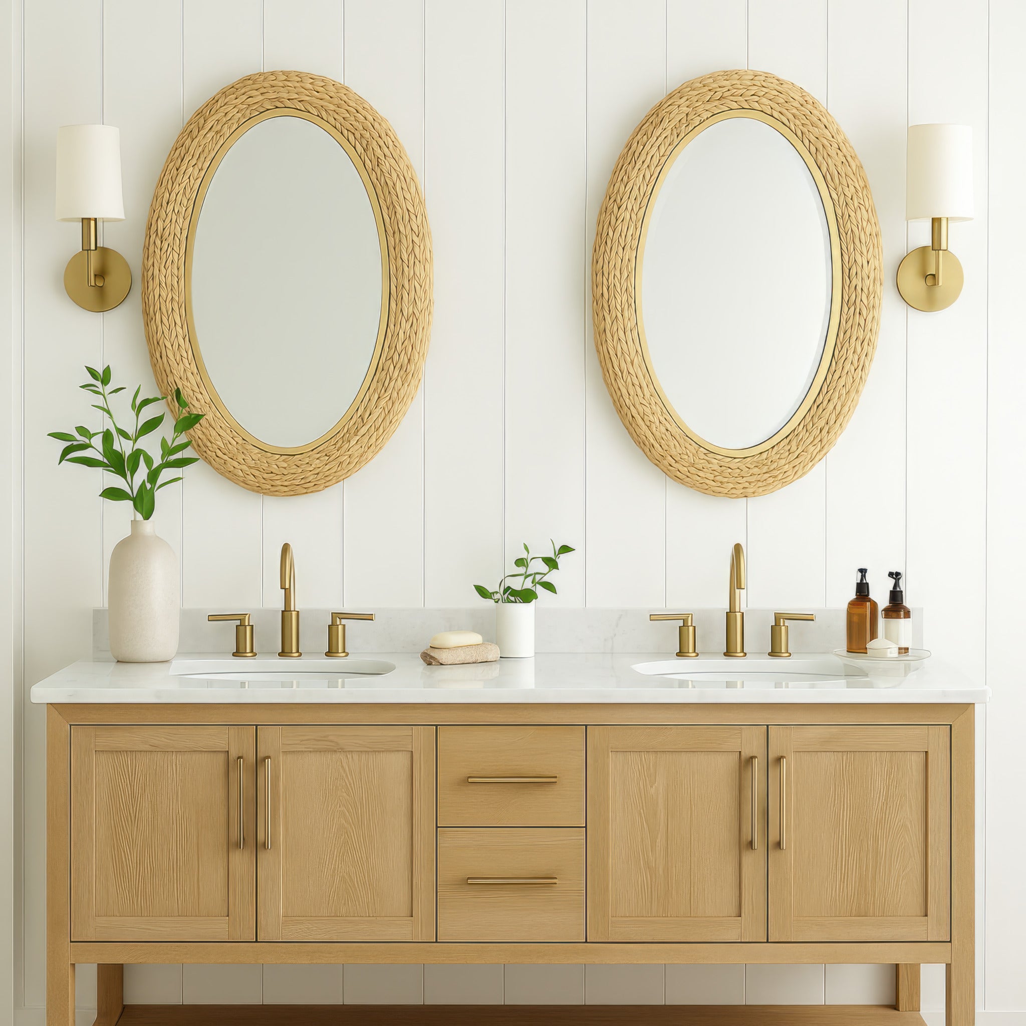 Athena 24x40 Oval Wall Mirror - French Gold/Natural Seagrass