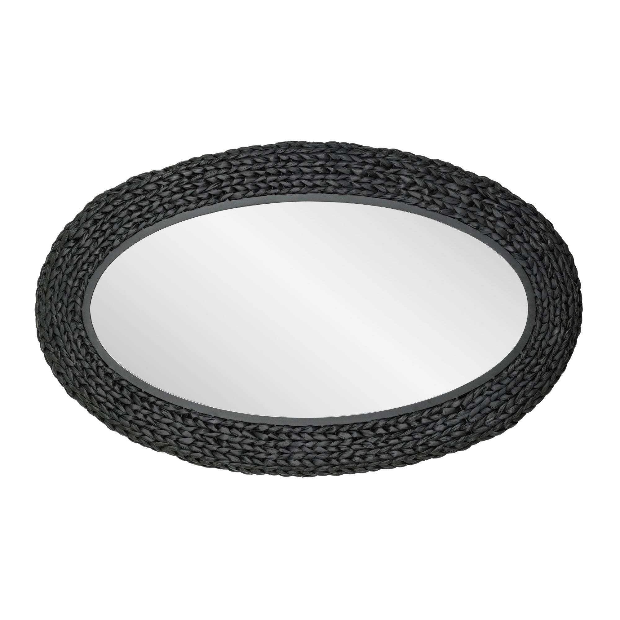 Athena 24x40 Oval Wall Mirror - Matte Black/Black Seagrass