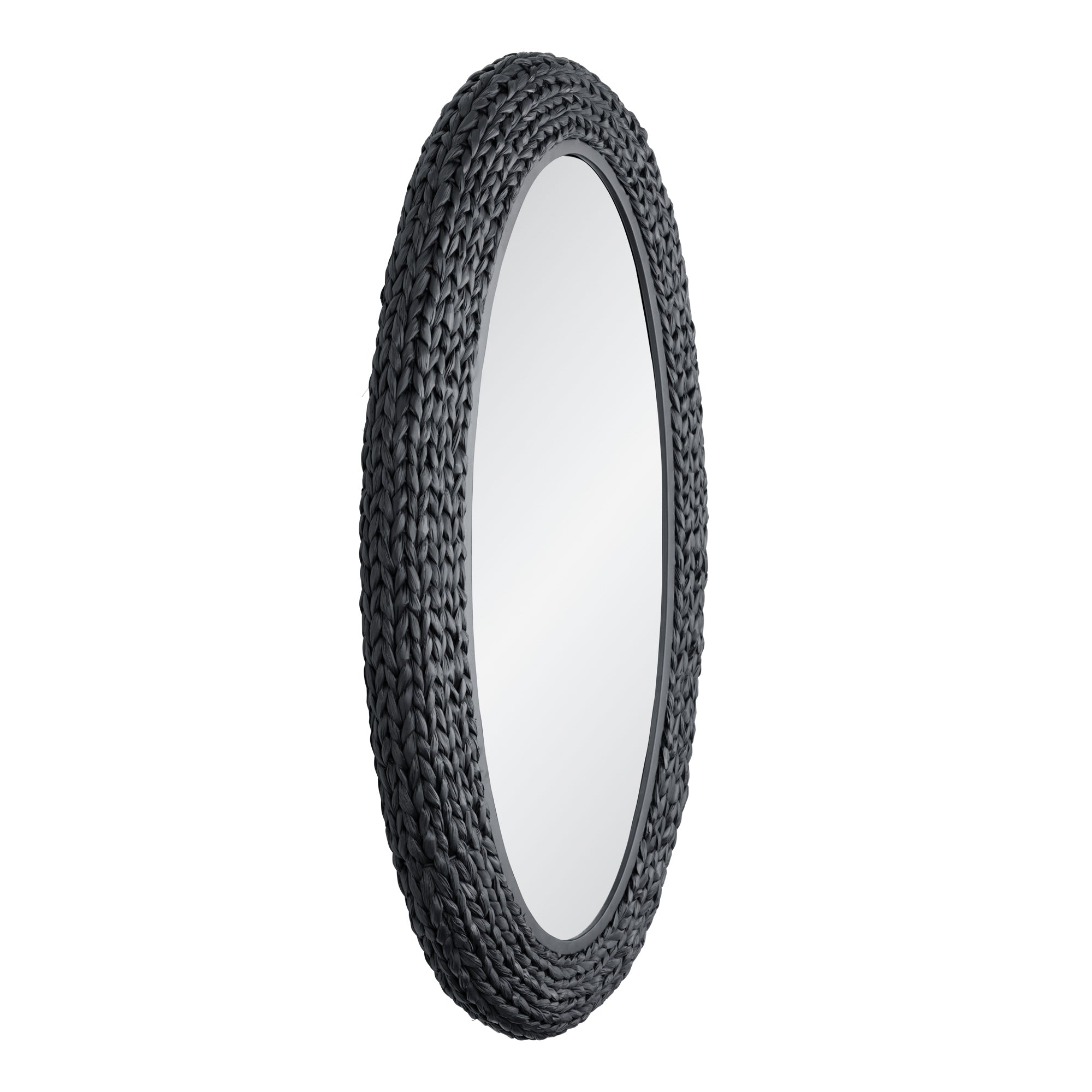 Athena 24x40 Oval Wall Mirror - Matte Black/Black Seagrass
