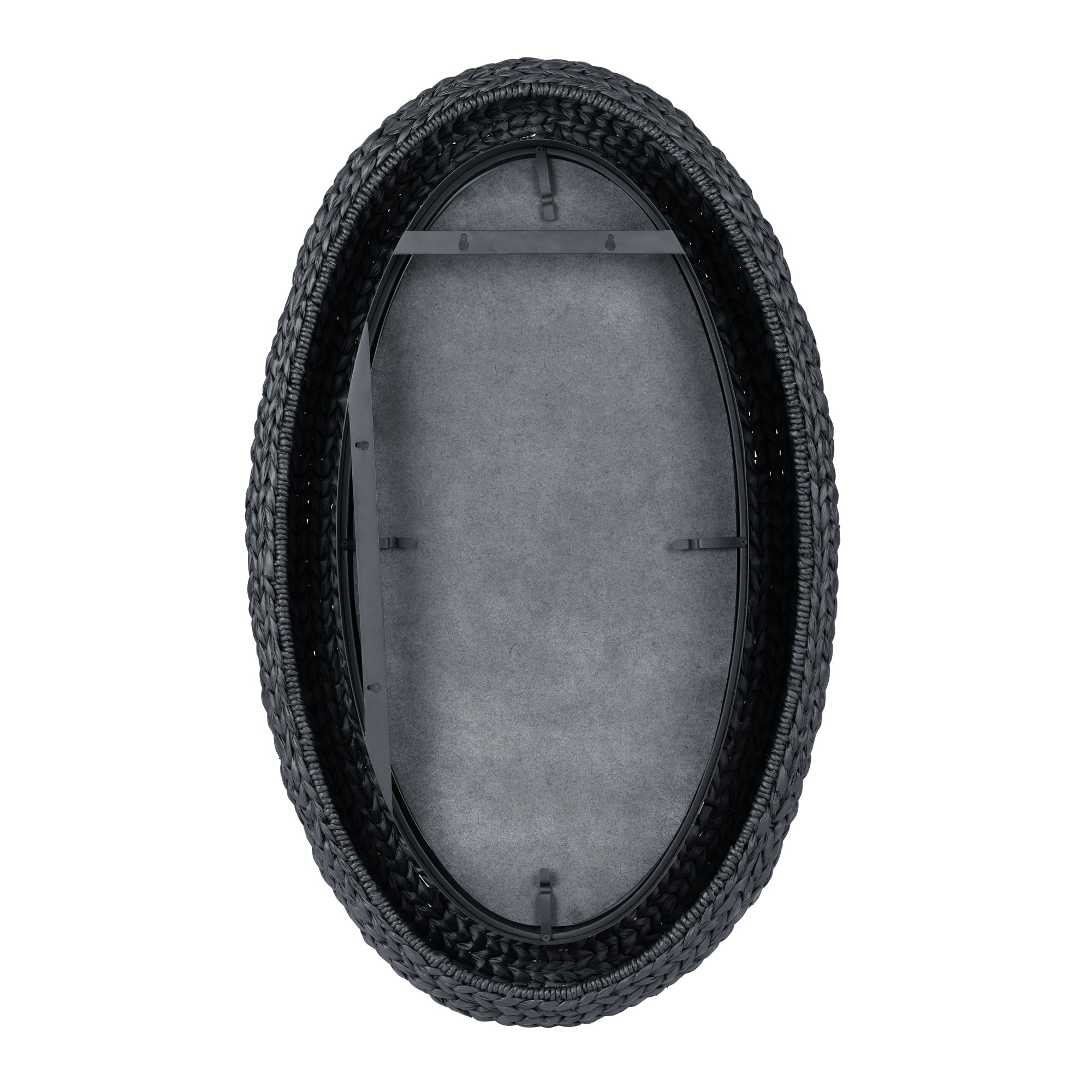 Athena 24x40 Oval Wall Mirror - Matte Black/Black Seagrass