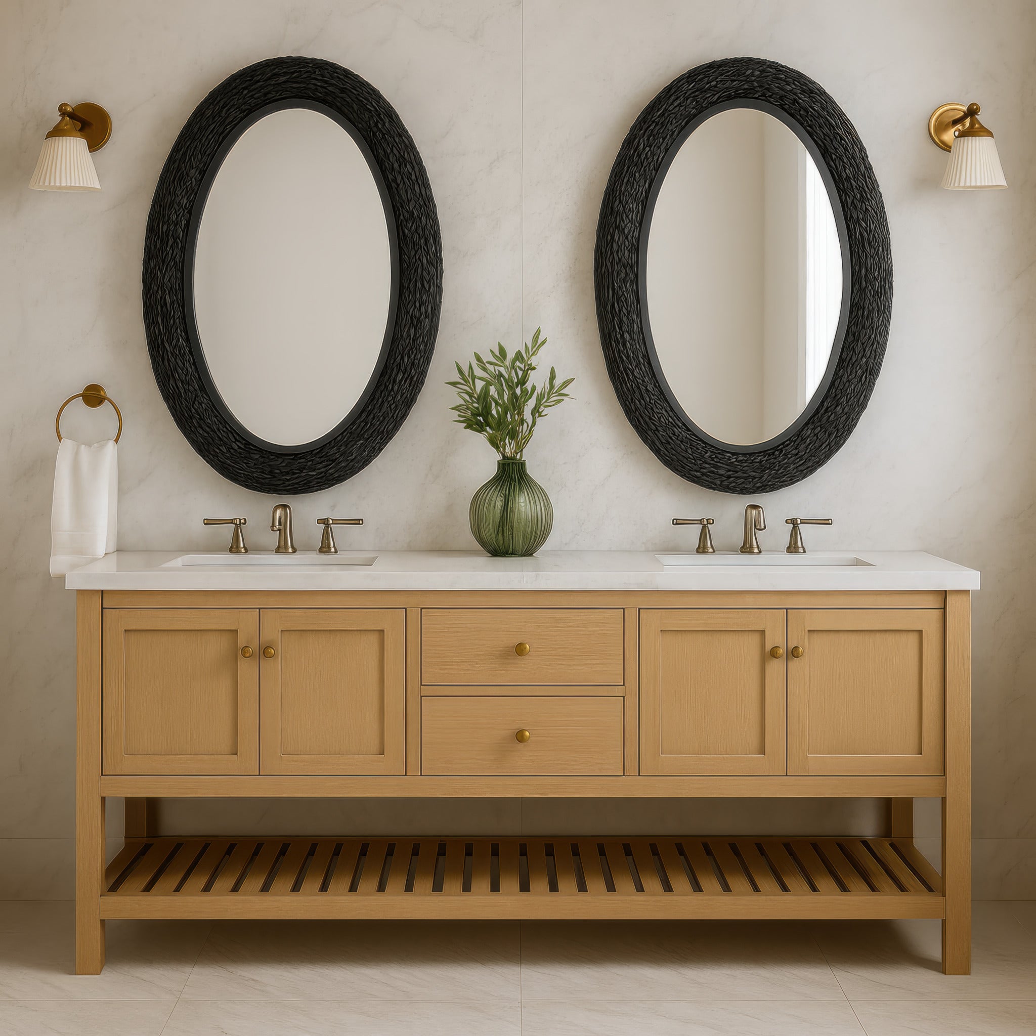 Athena 24x40 Oval Wall Mirror - Matte Black/Black Seagrass