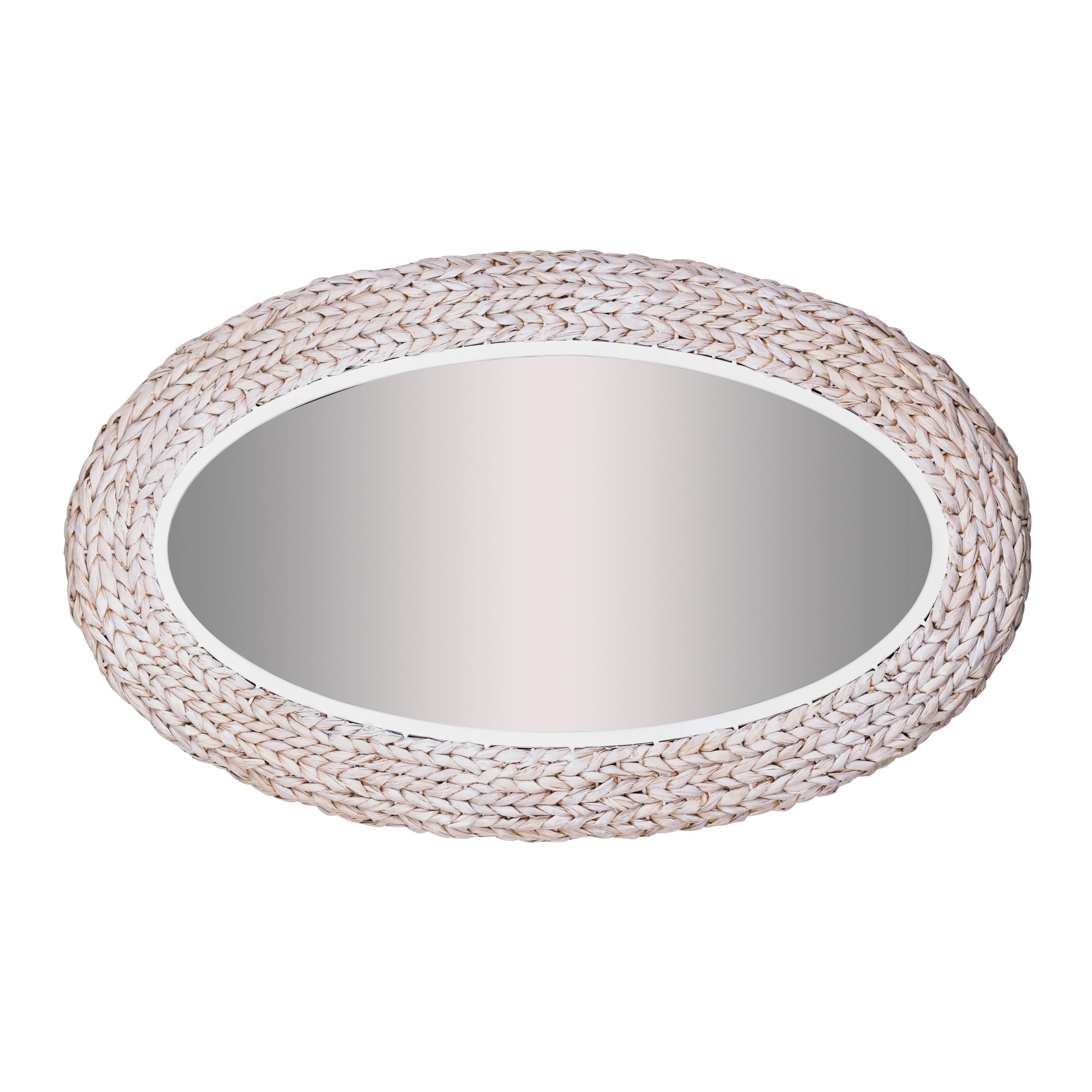 Athena 24x40 Oval Wall Mirror - Matte White/Whitewash Seagrass