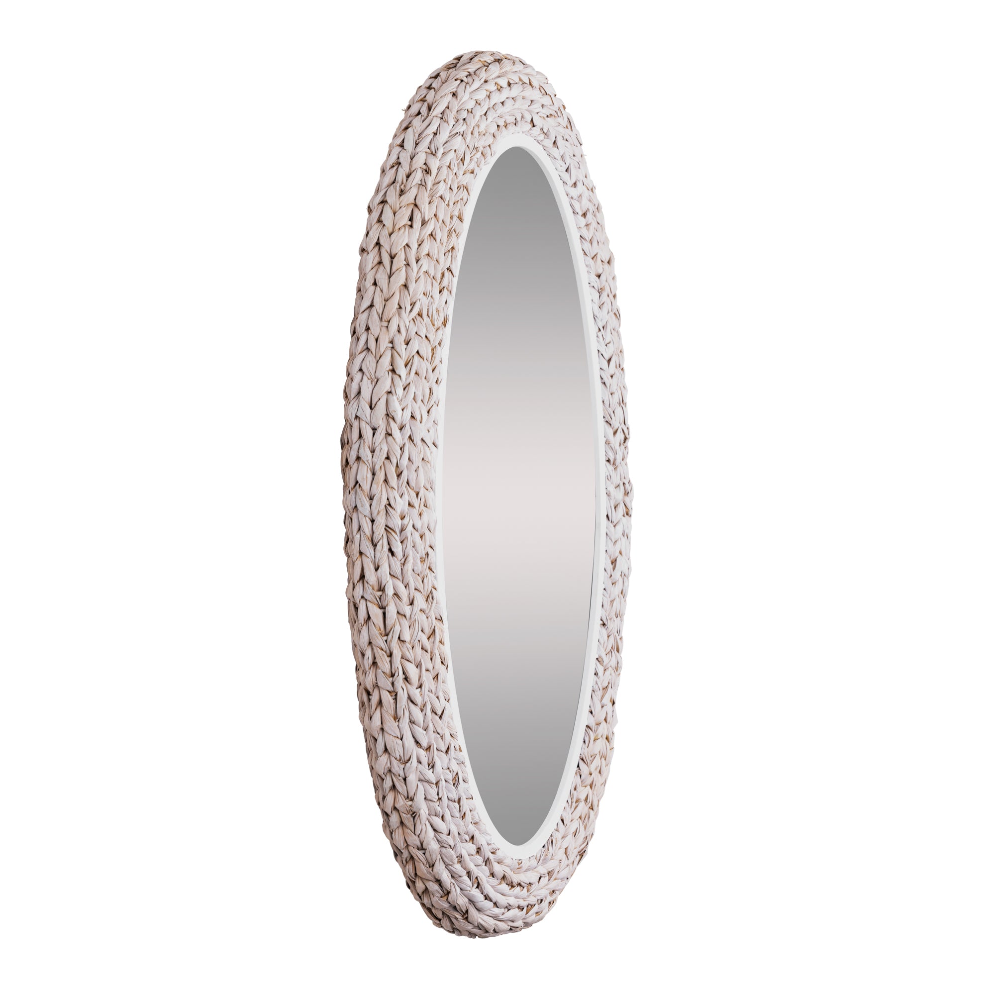 Athena 24x40 Oval Wall Mirror - Matte White/Whitewash Seagrass