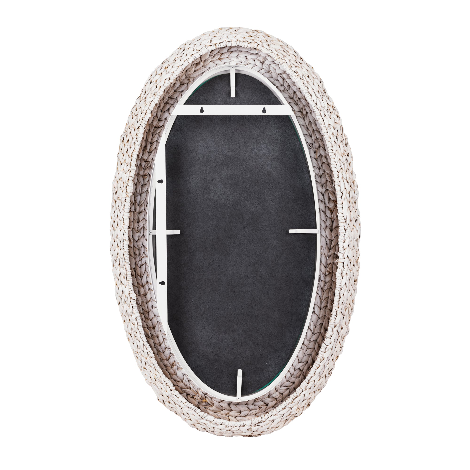 Athena 24x40 Oval Wall Mirror - Matte White/Whitewash Seagrass