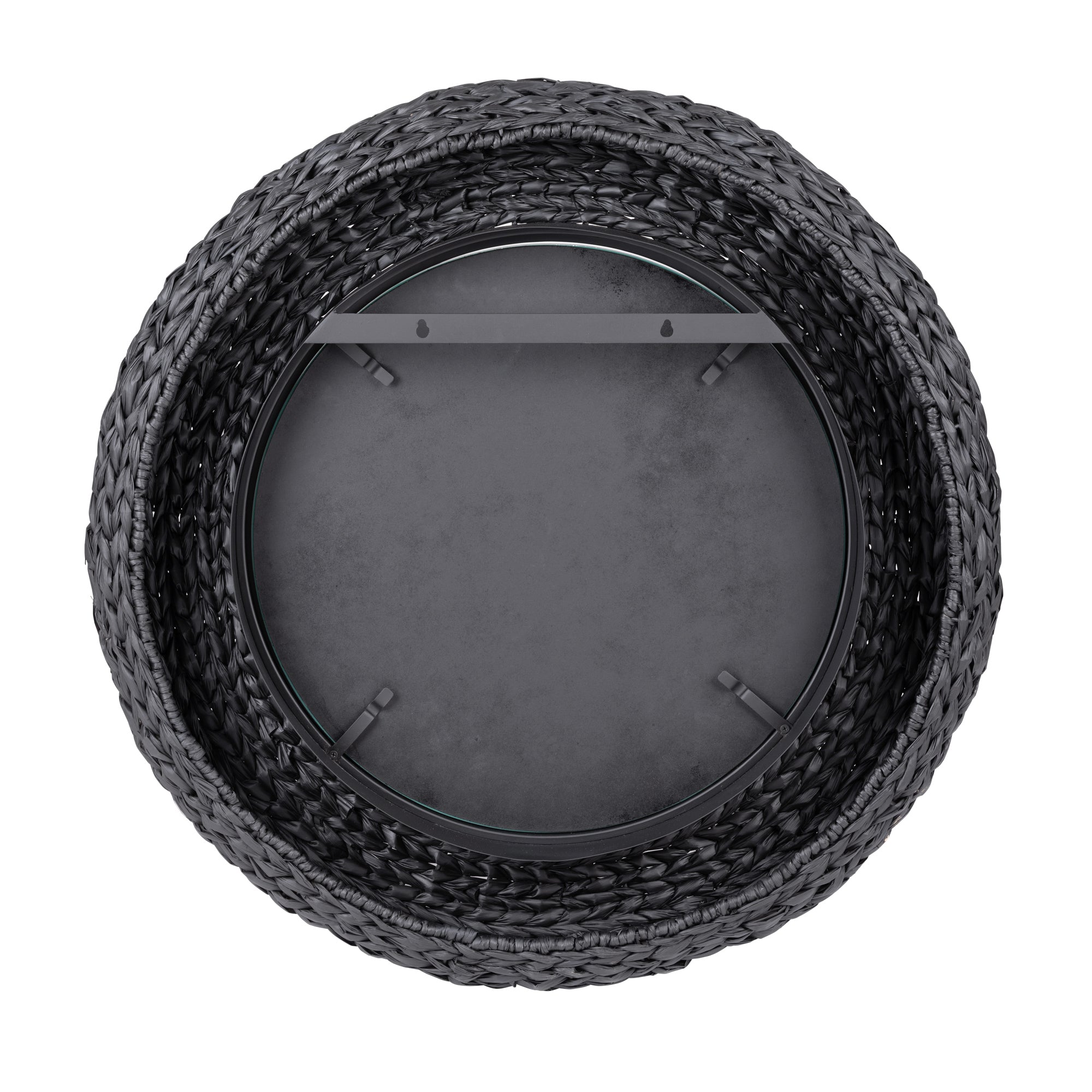 Athena 30-in Round Wall Mirror - Matte Black/Black Seagrass