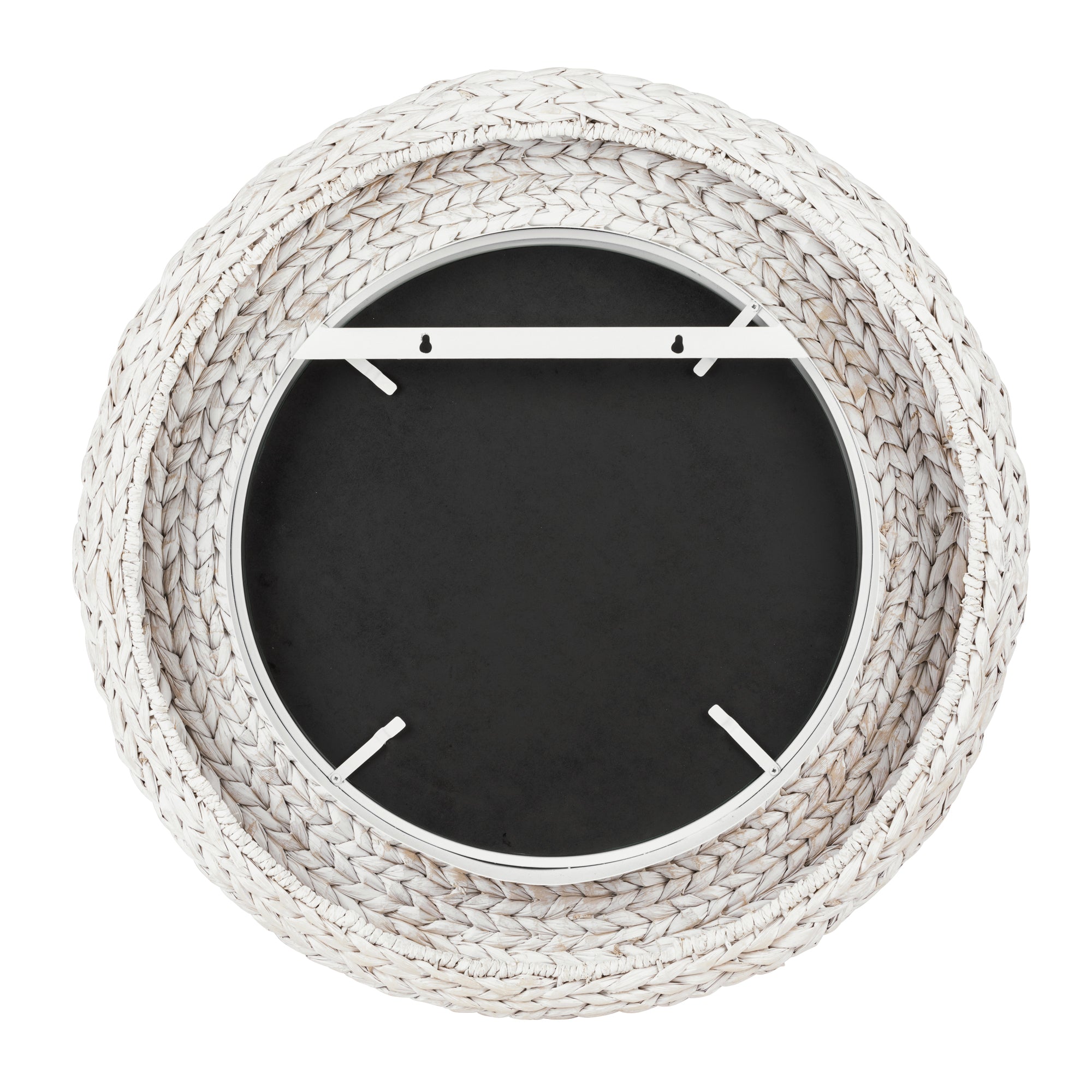 Athena 30-in Round Wall Mirror - Matte White/Whitewash Seagrass