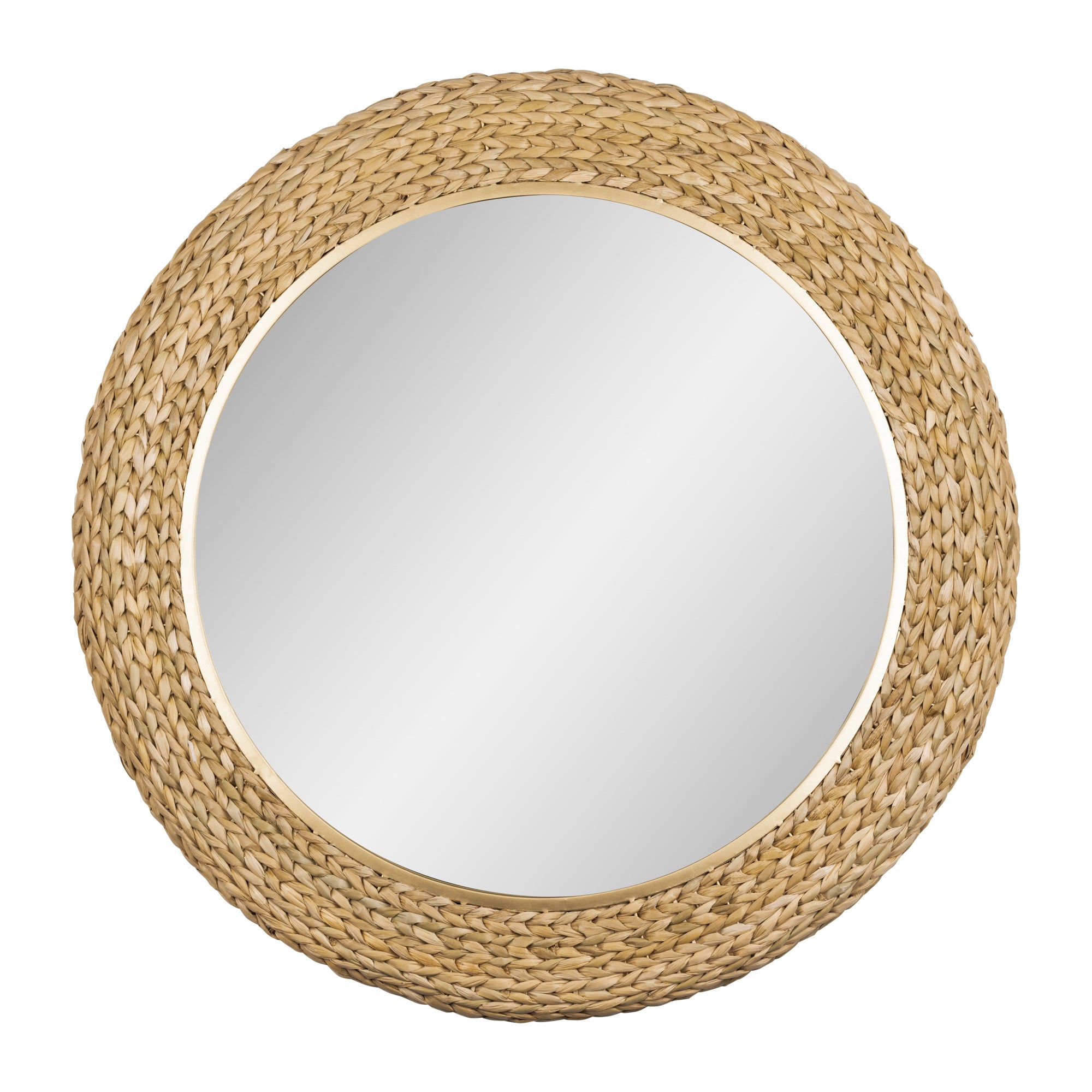 Athena 40-in Round Wall Mirror - French Gold/Natural Seagrass