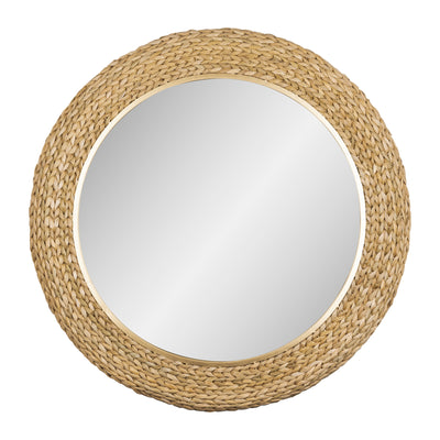 Athena 40-in Round Wall Mirror - French Gold/Natural Seagrass