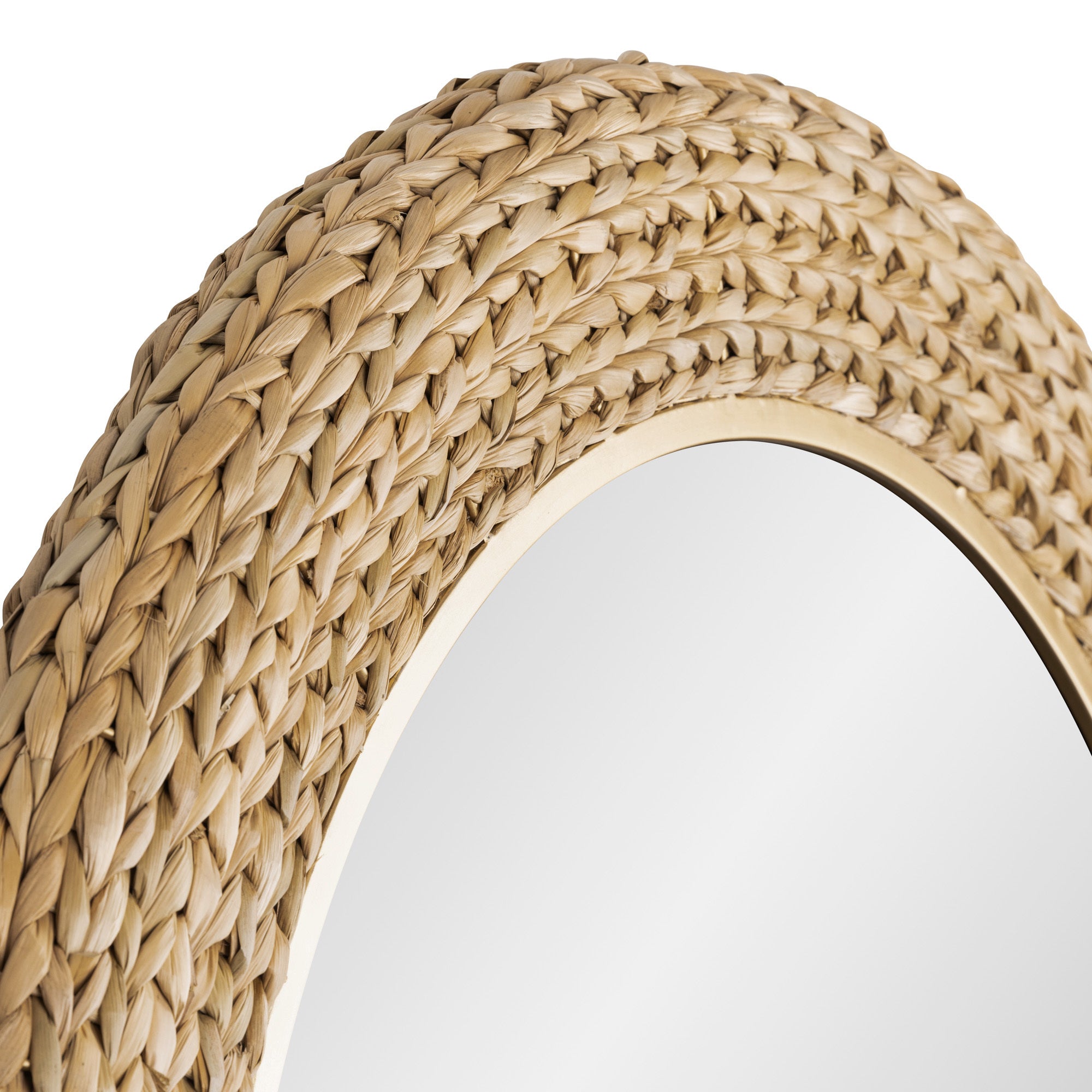 Athena 40-in Round Wall Mirror - French Gold/Natural Seagrass
