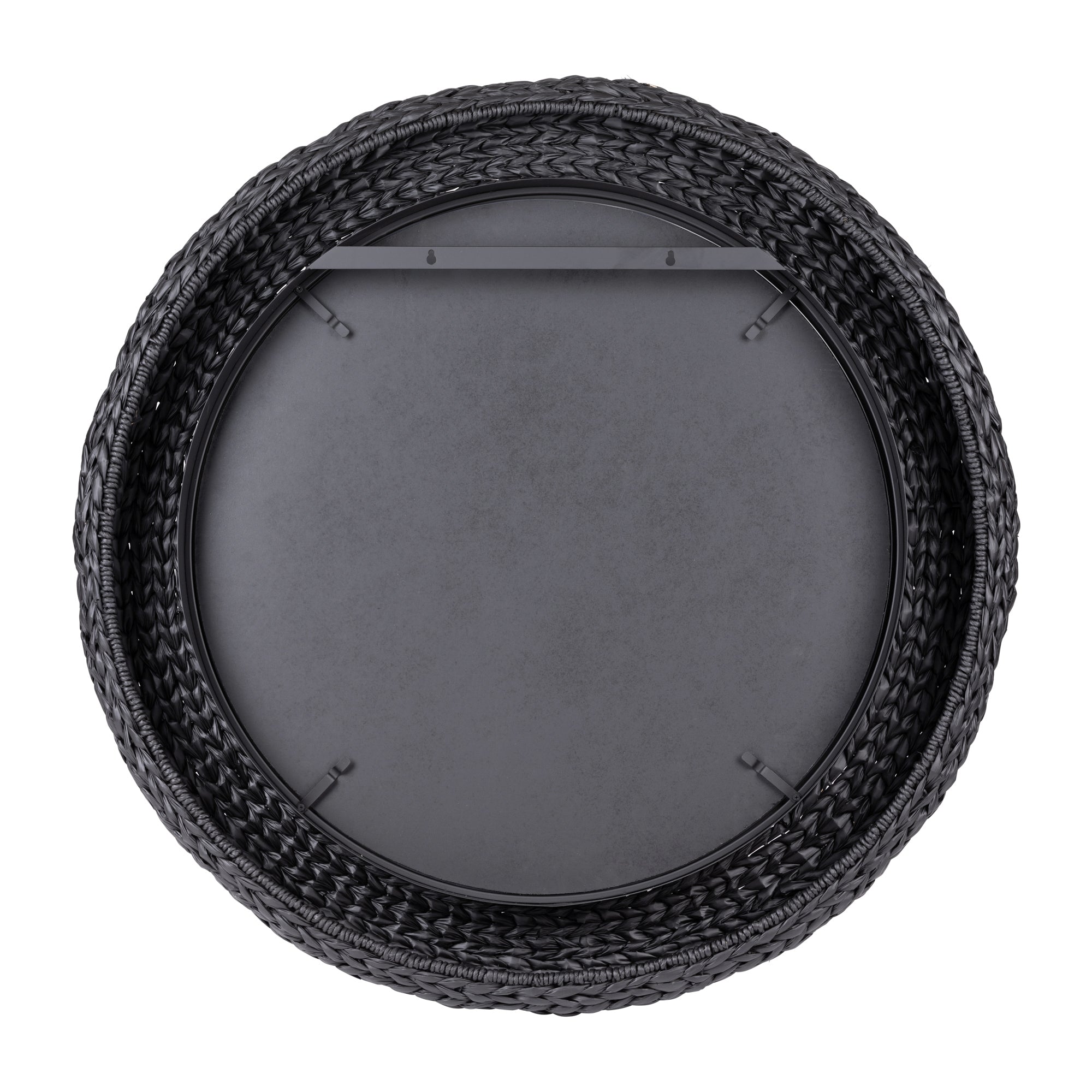 Athena 40-in Round Wall Mirror - Matte Black/Black Seagrass