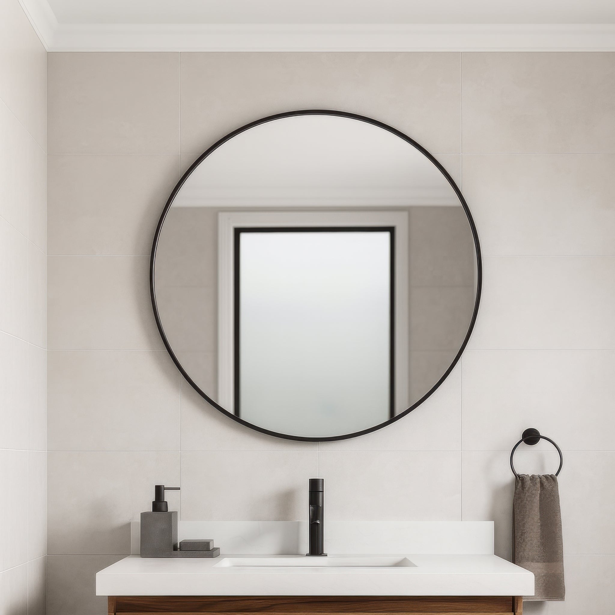 Tablet 30-in Round Wall Mirror - Black