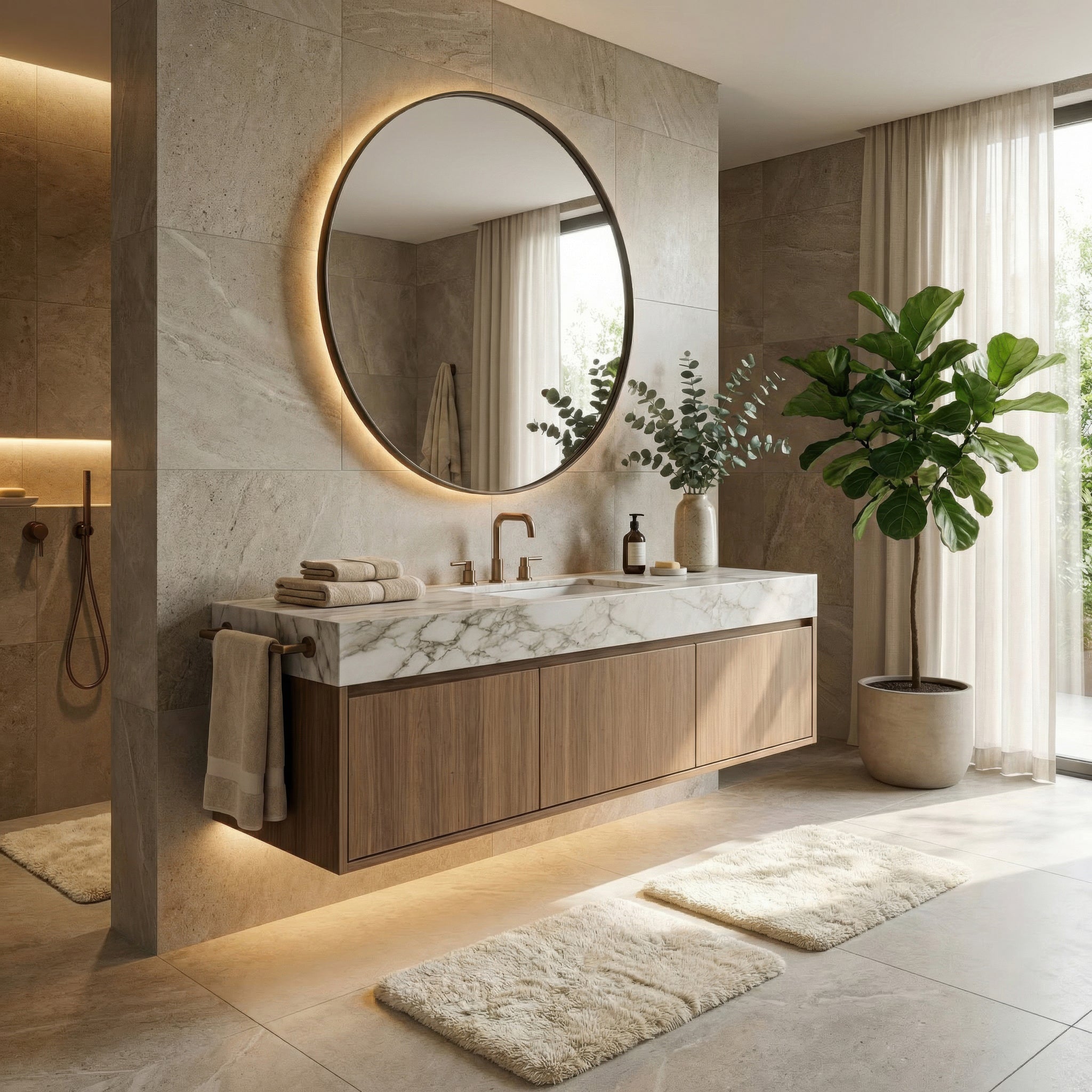 Tablet 40-in Round Wall Mirror - Bronze