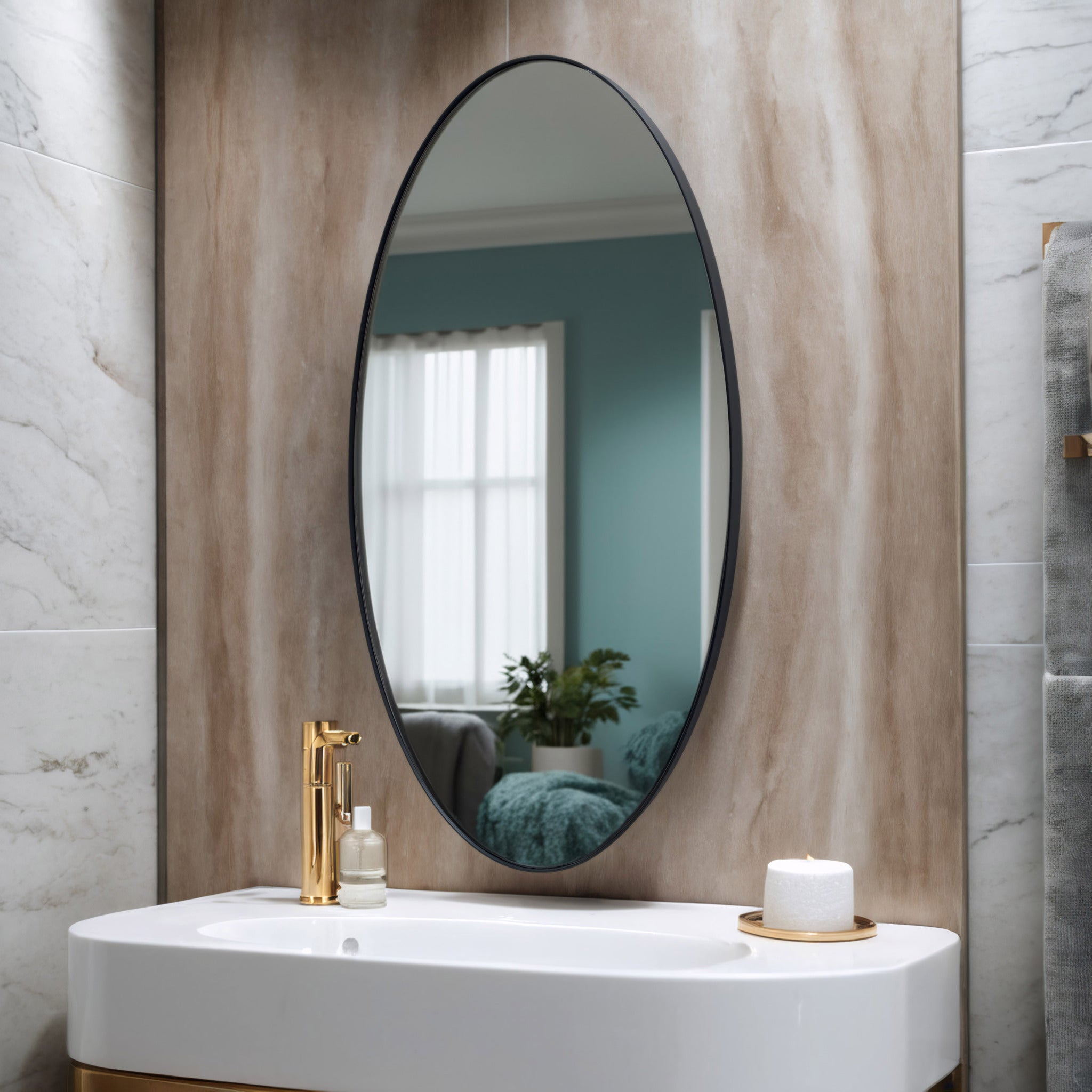 Tablet 22 x 30 Oval Mirror - Black