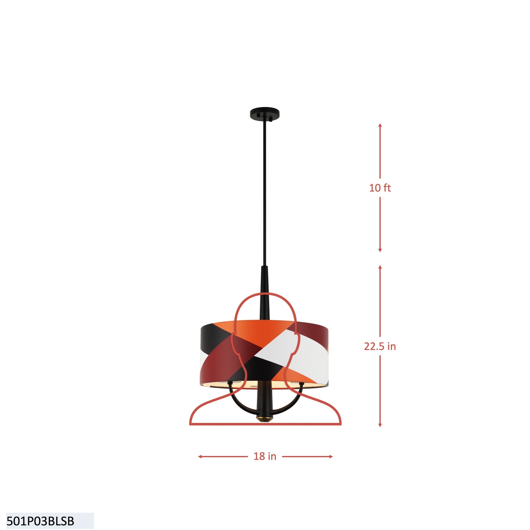 Patchwork 3 Light Pendant - Black/Satin Brass/Patchwork