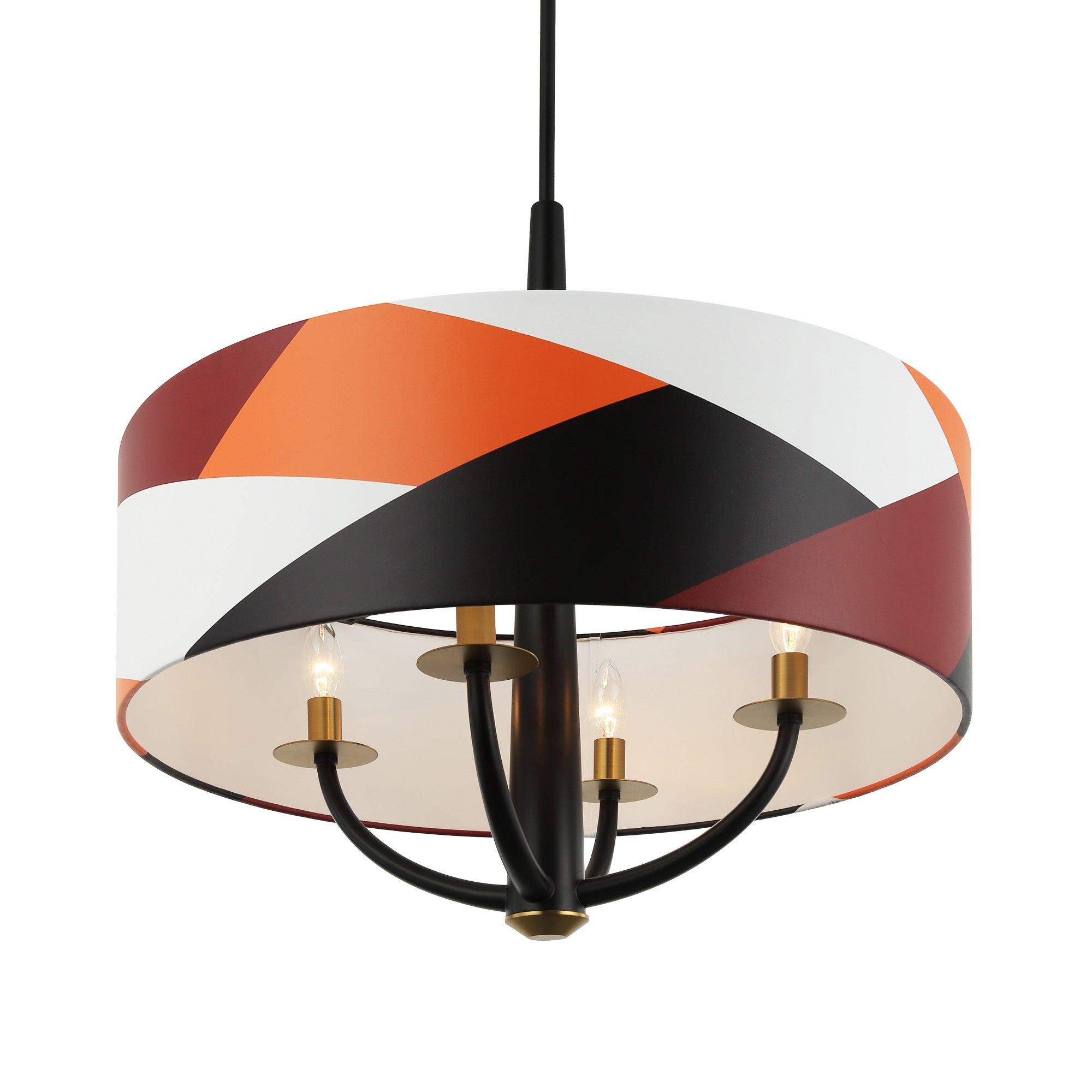 Patchwork 4 Light Pendant - Black/Satin Brass/Patchwork