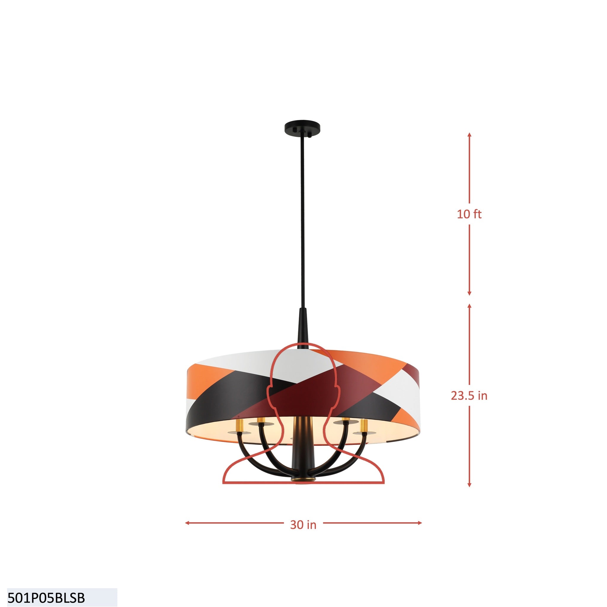 Patchwork 5 Light Pendant - Black/Satin Brass/Patchwork
