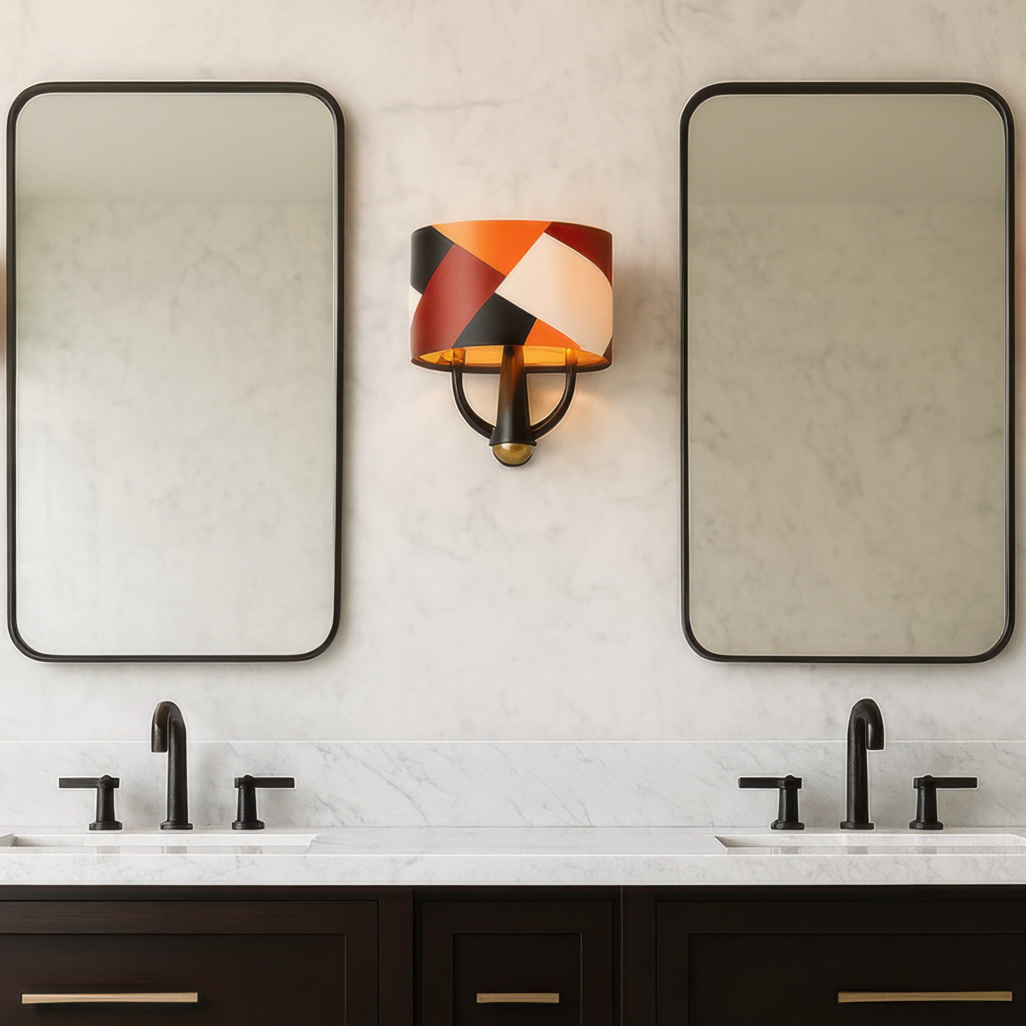 Patchwork 2 Light Sconce - Black/Satin Brass/Patchwork