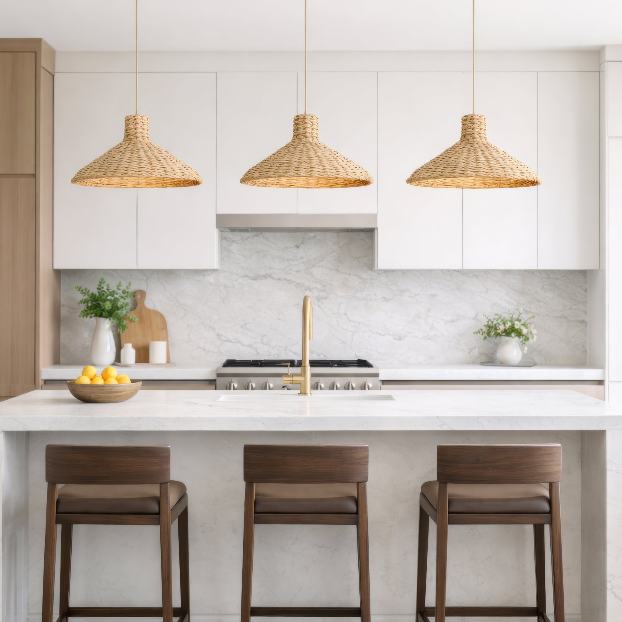 Hilton Head 1 Light Medium Pendant - French Gold/Natural Seagrass