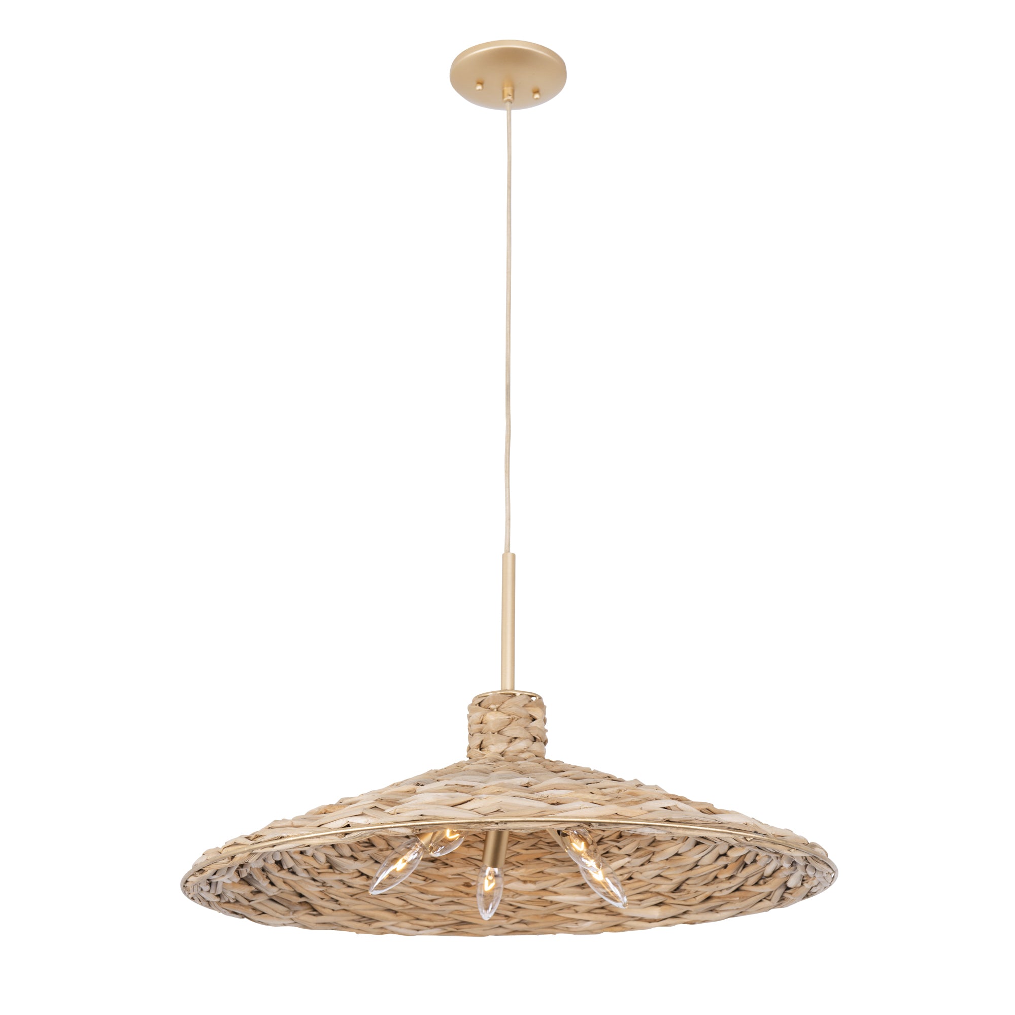 Hilton Head 5-Light Large Pendant - French Gold/Natural Seagrass