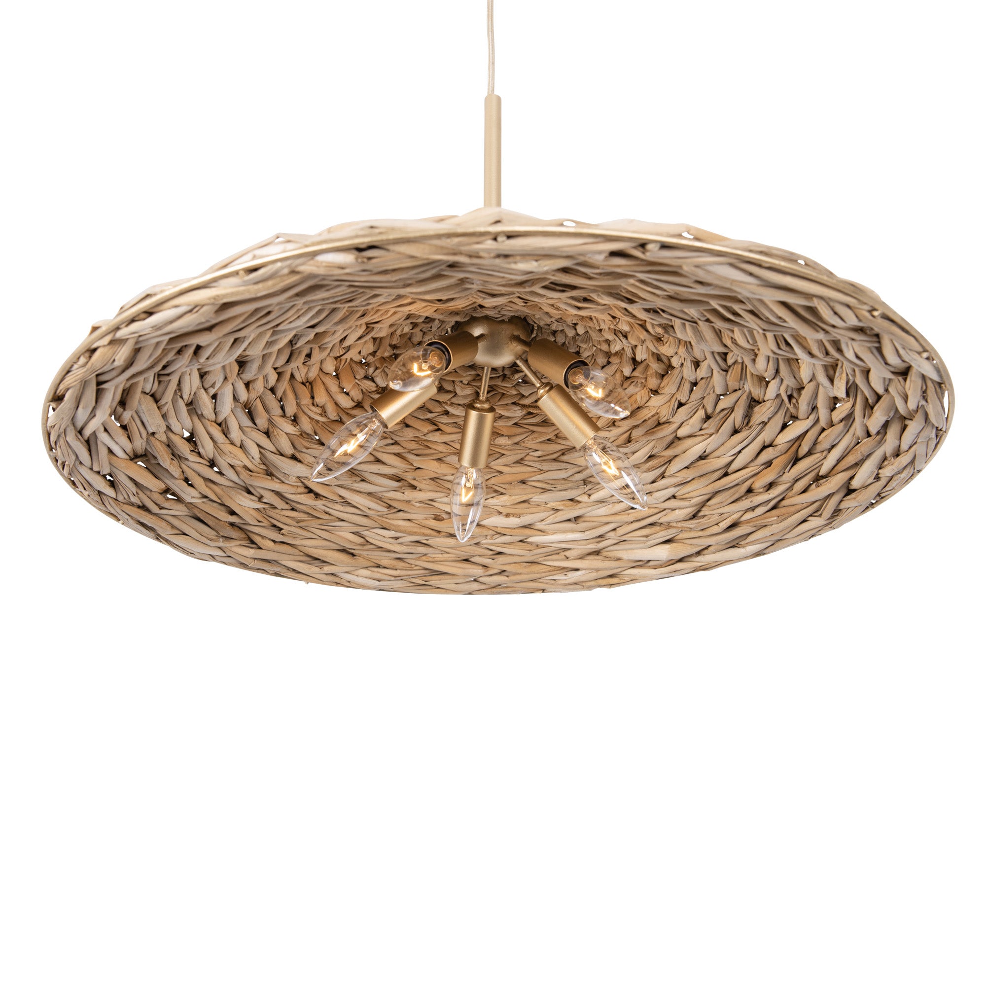 Hilton Head 5-Light Large Pendant - French Gold/Natural Seagrass