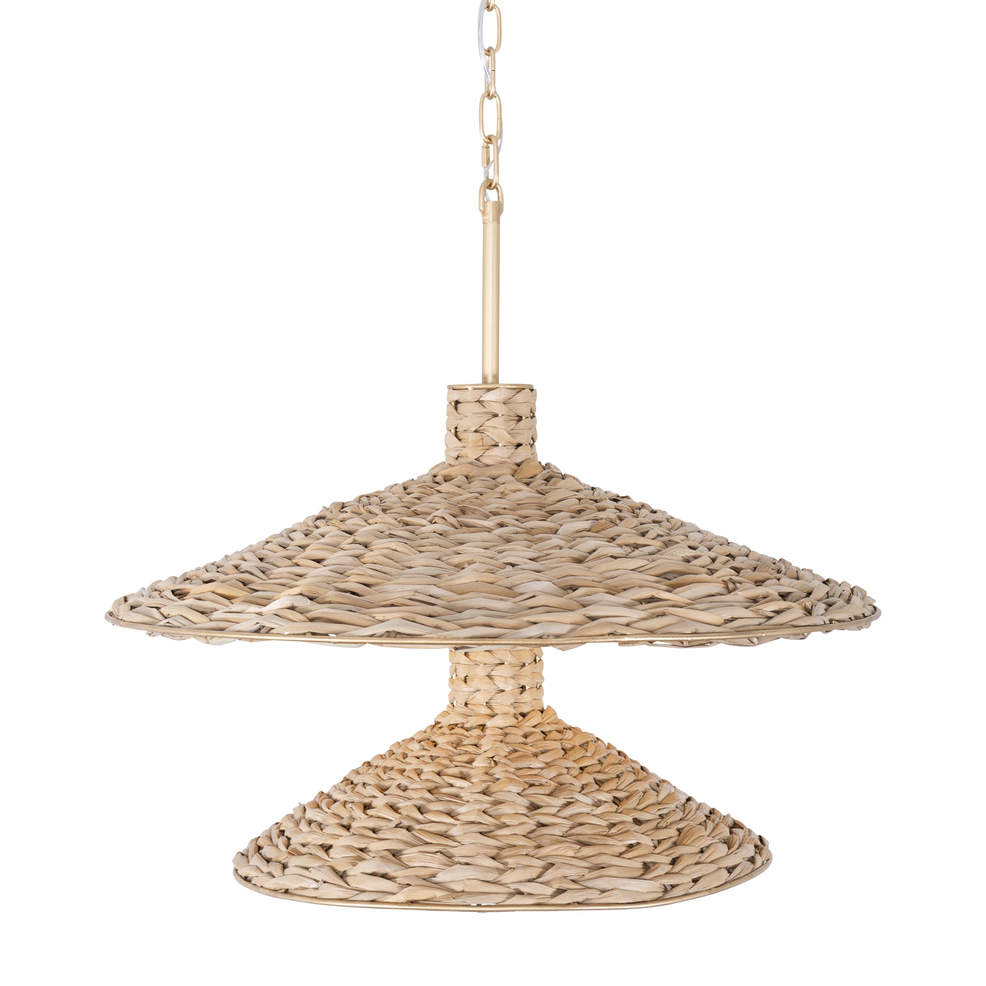 Hilton Head 9-Light 2-Tier Pendant - French Gold/Natural Seagrass