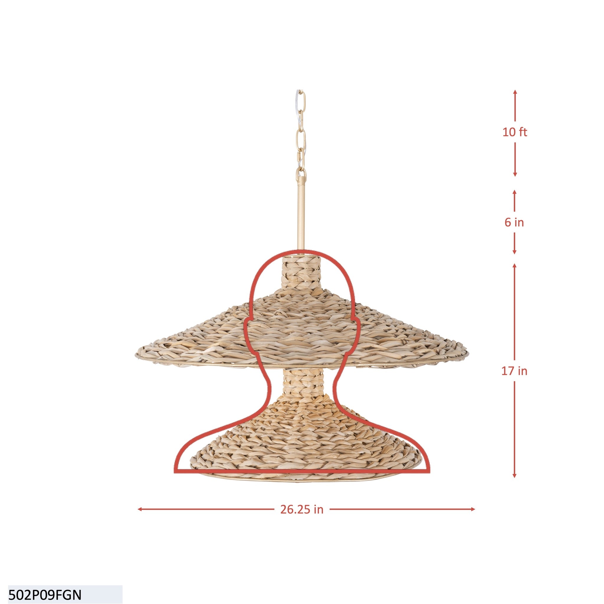 Hilton Head 9 Light 2-Tier Pendant - French Gold/Natural Seagrass