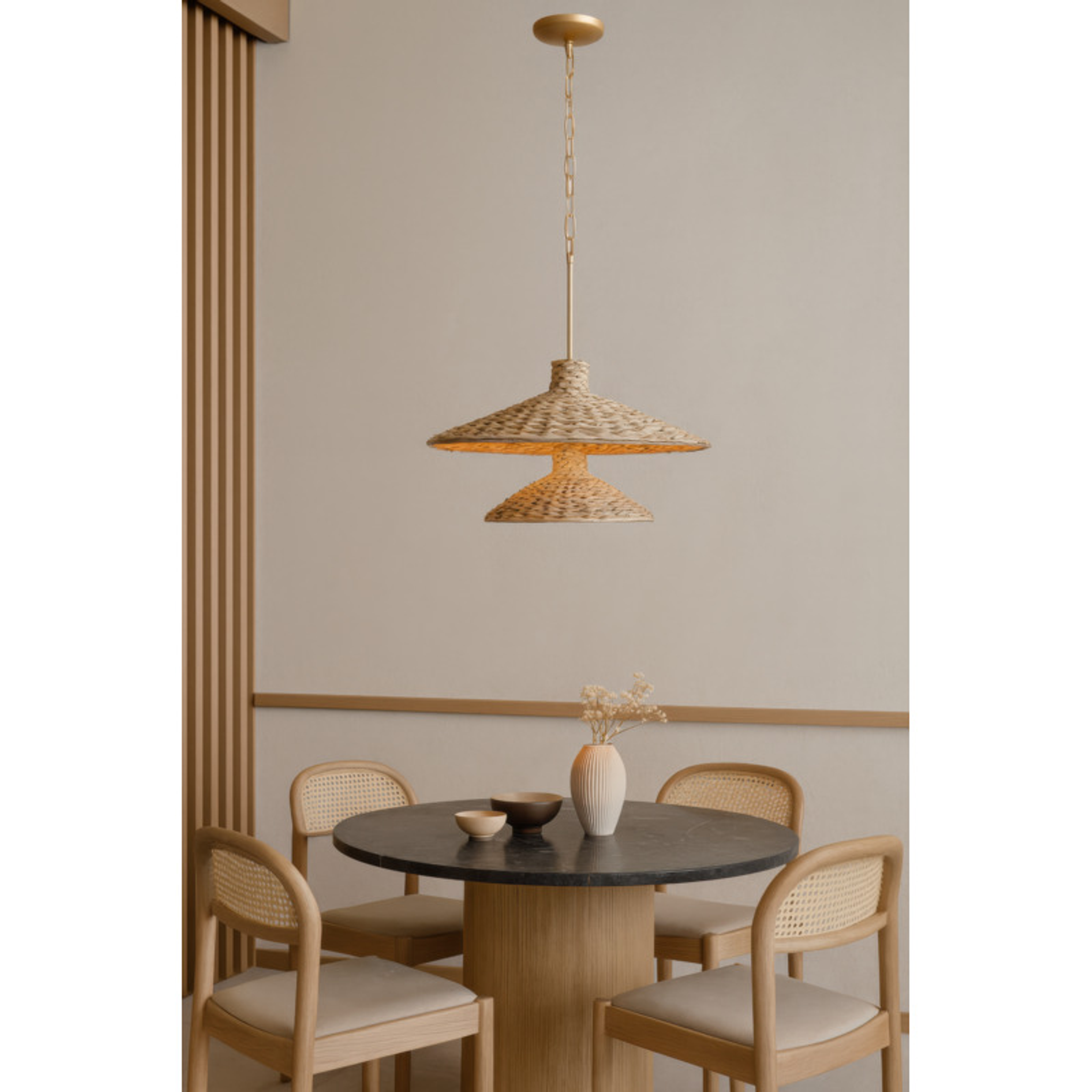 Hilton Head 9-Light 2-Tier Pendant - French Gold/Natural Seagrass