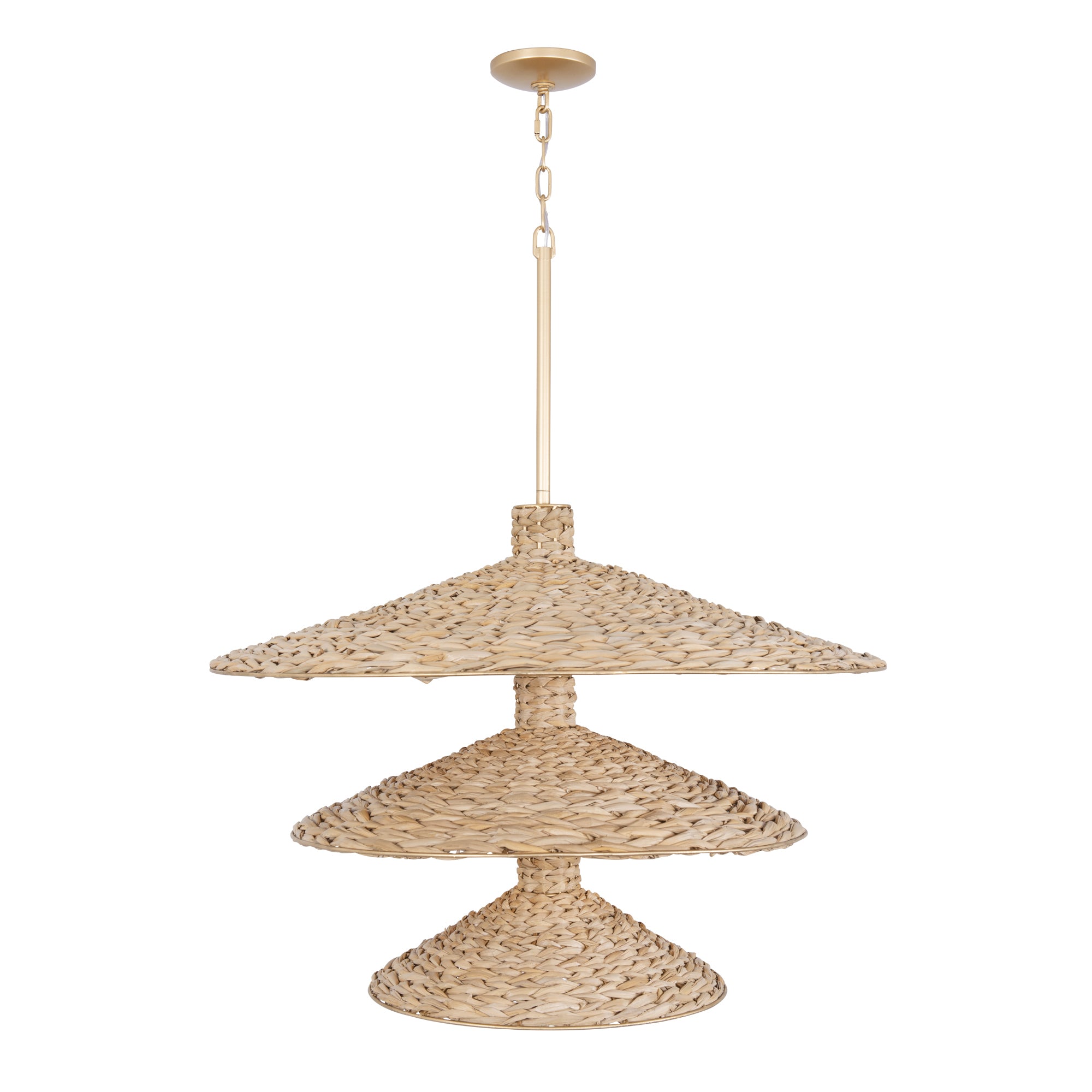 Hilton Head 15-Light 3-Tier Pendant - French Gold/Natural Seagrass