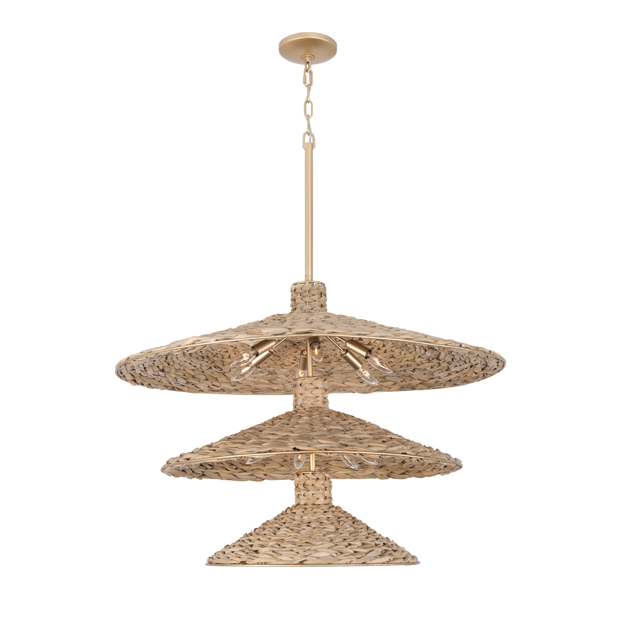 Hilton Head 15-Light 3-Tier Pendant - French Gold/Natural Seagrass