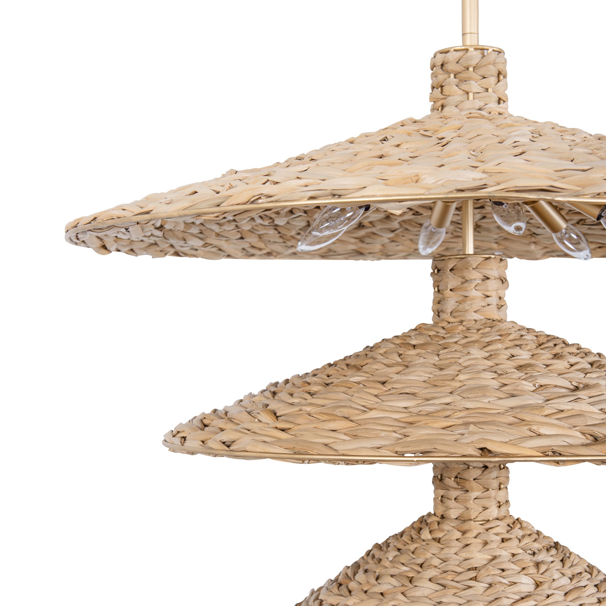 Hilton Head 15-Light 3-Tier Pendant - French Gold/Natural Seagrass