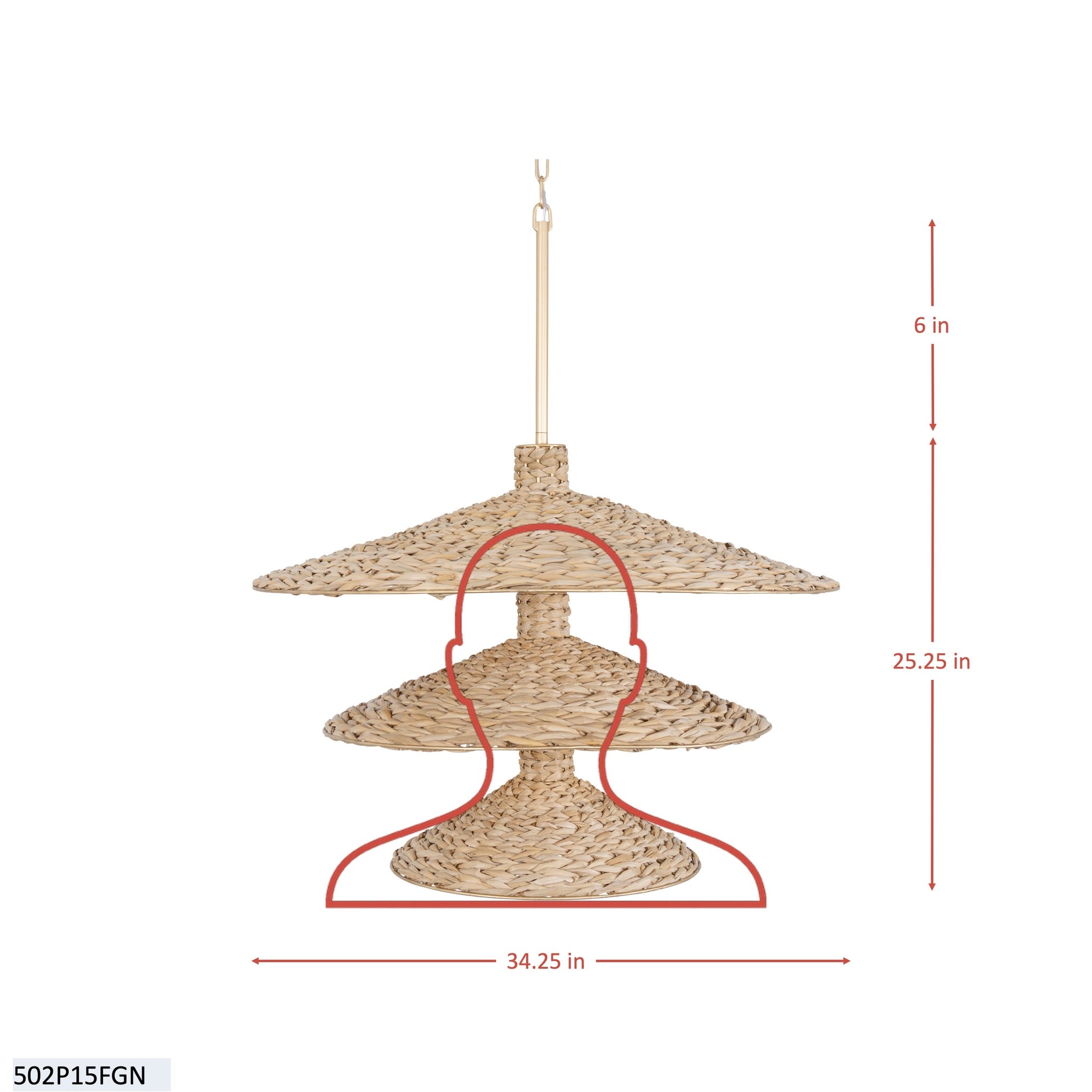 Hilton Head 15 Light 3-Tier Pendant - French Gold/Natural Seagrass