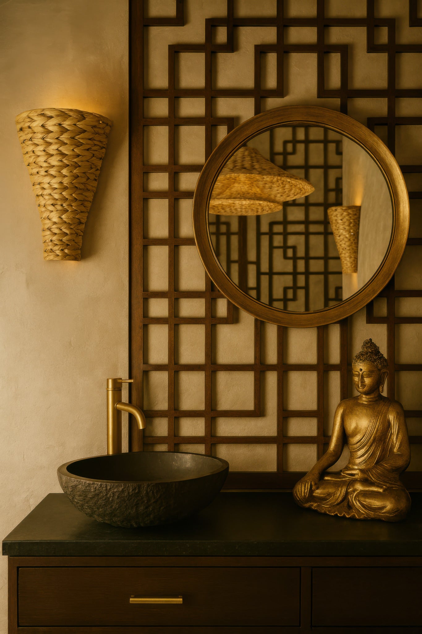 Hilton Head 1 Light Sconce - French Gold/Natural Seagrass