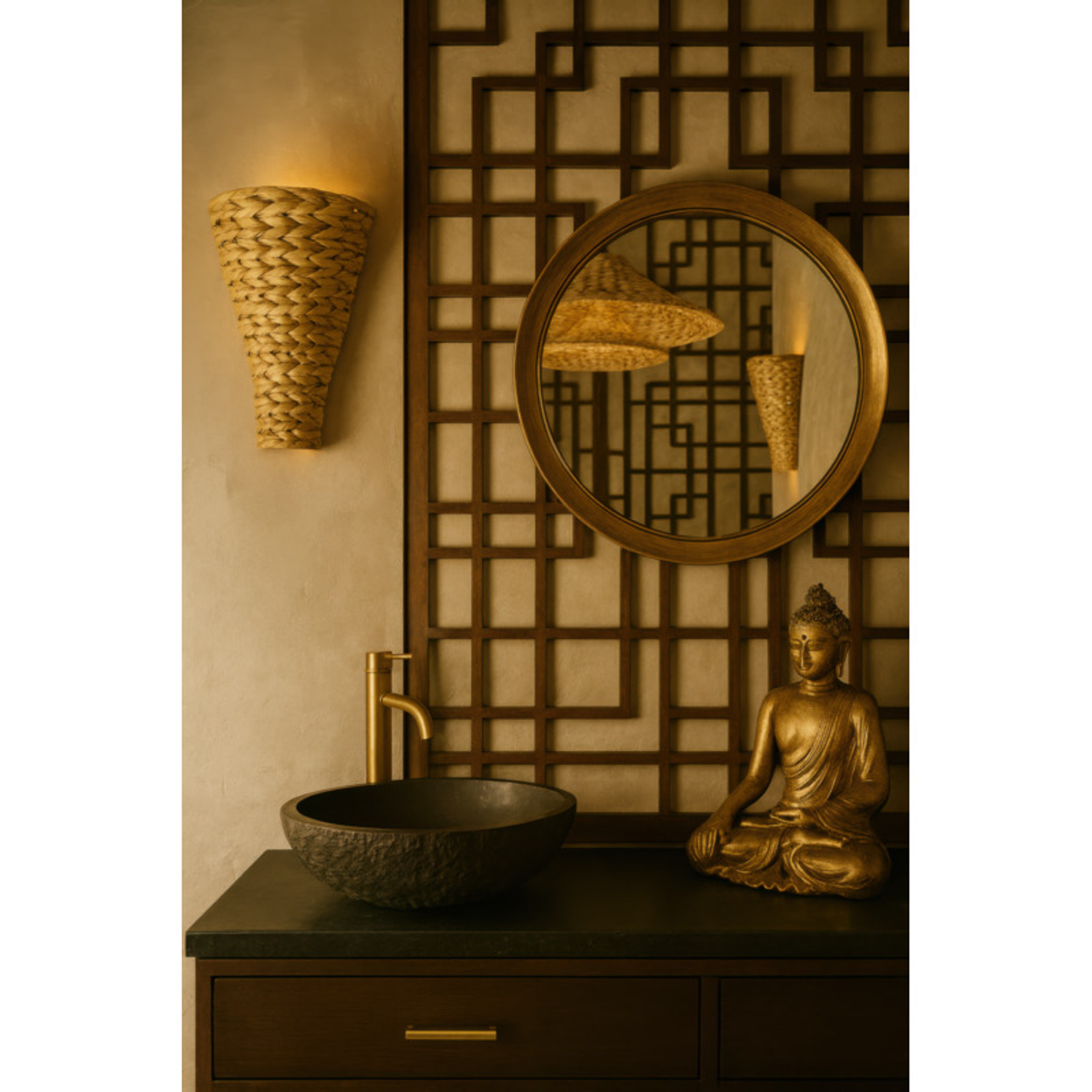 Hilton Head 1-Light Sconce - French Gold/Natural Seagrass