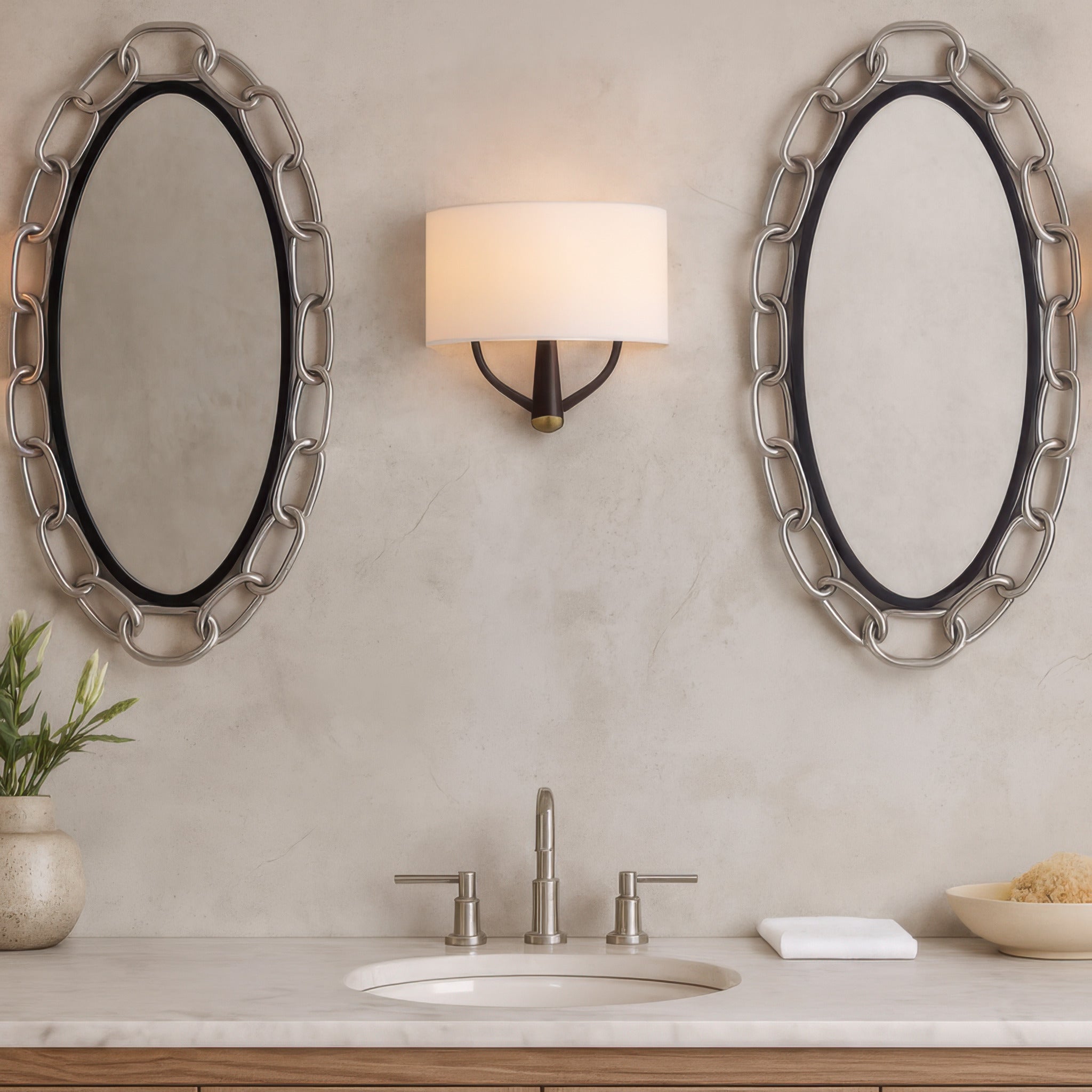 Patchwork 2 Light Sconce - Black/Satin Brass