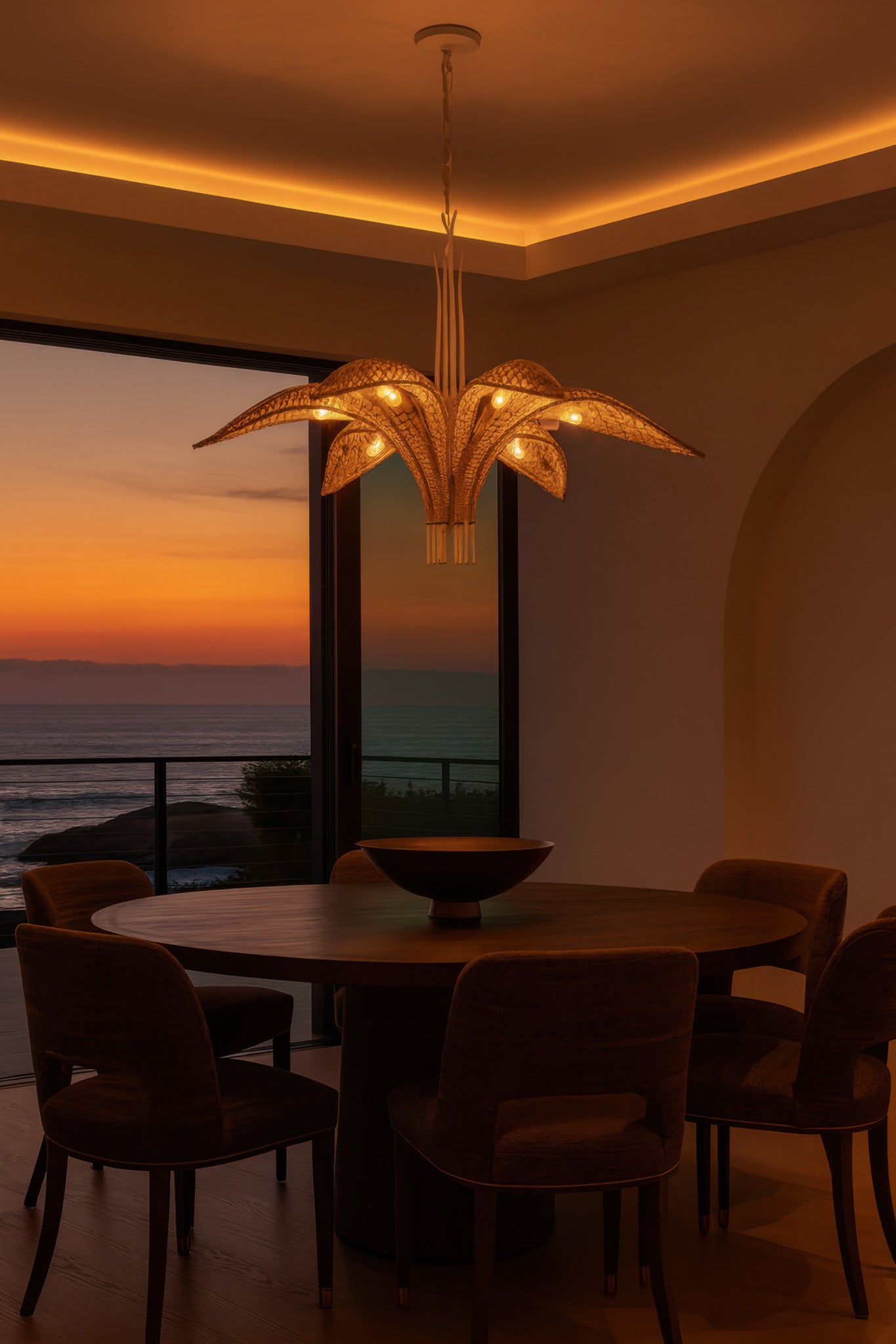 Century Palm 6 Light Chandelier - Country White