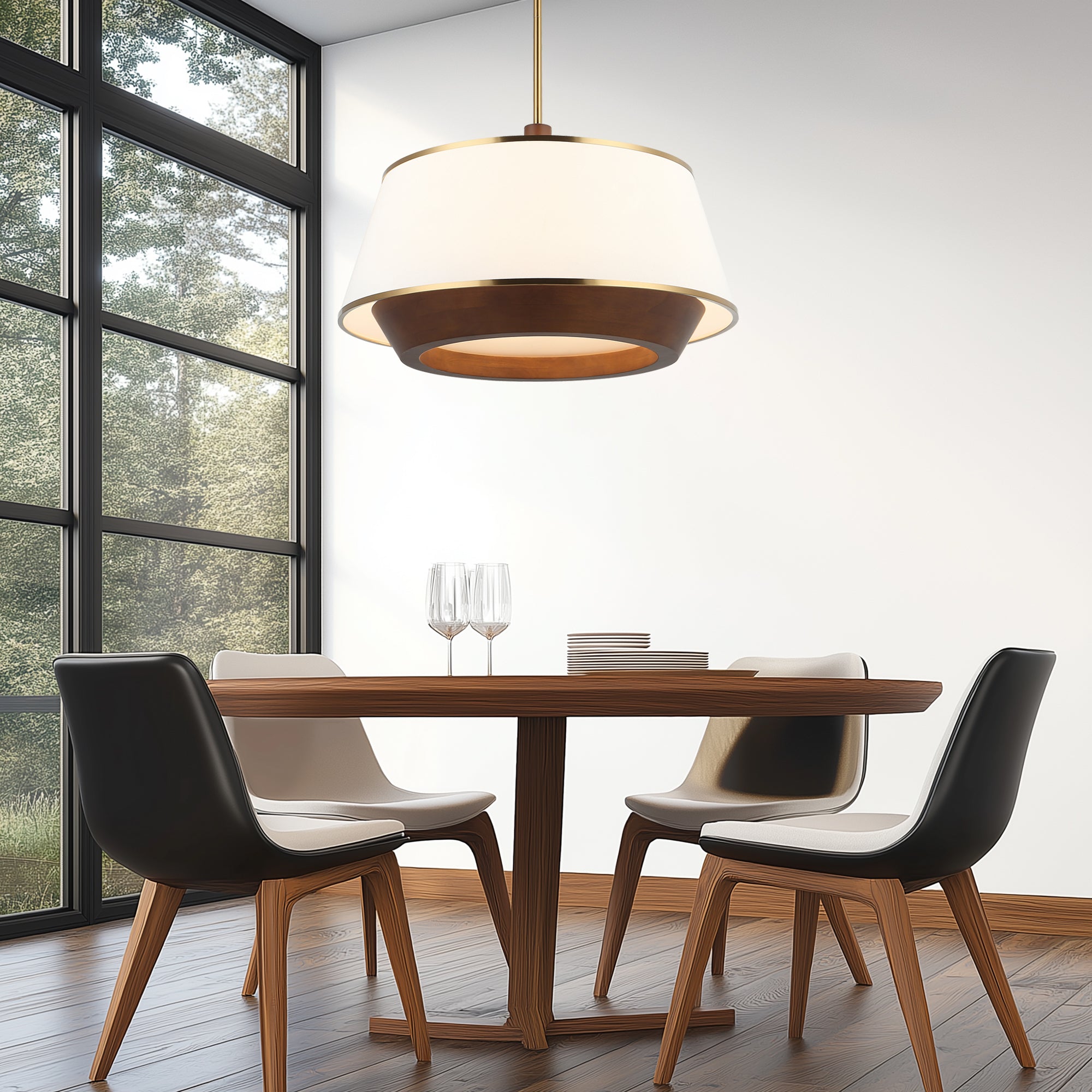 Desert Flyer 6 Light Pendant - Satin Brass/Medium Walnut