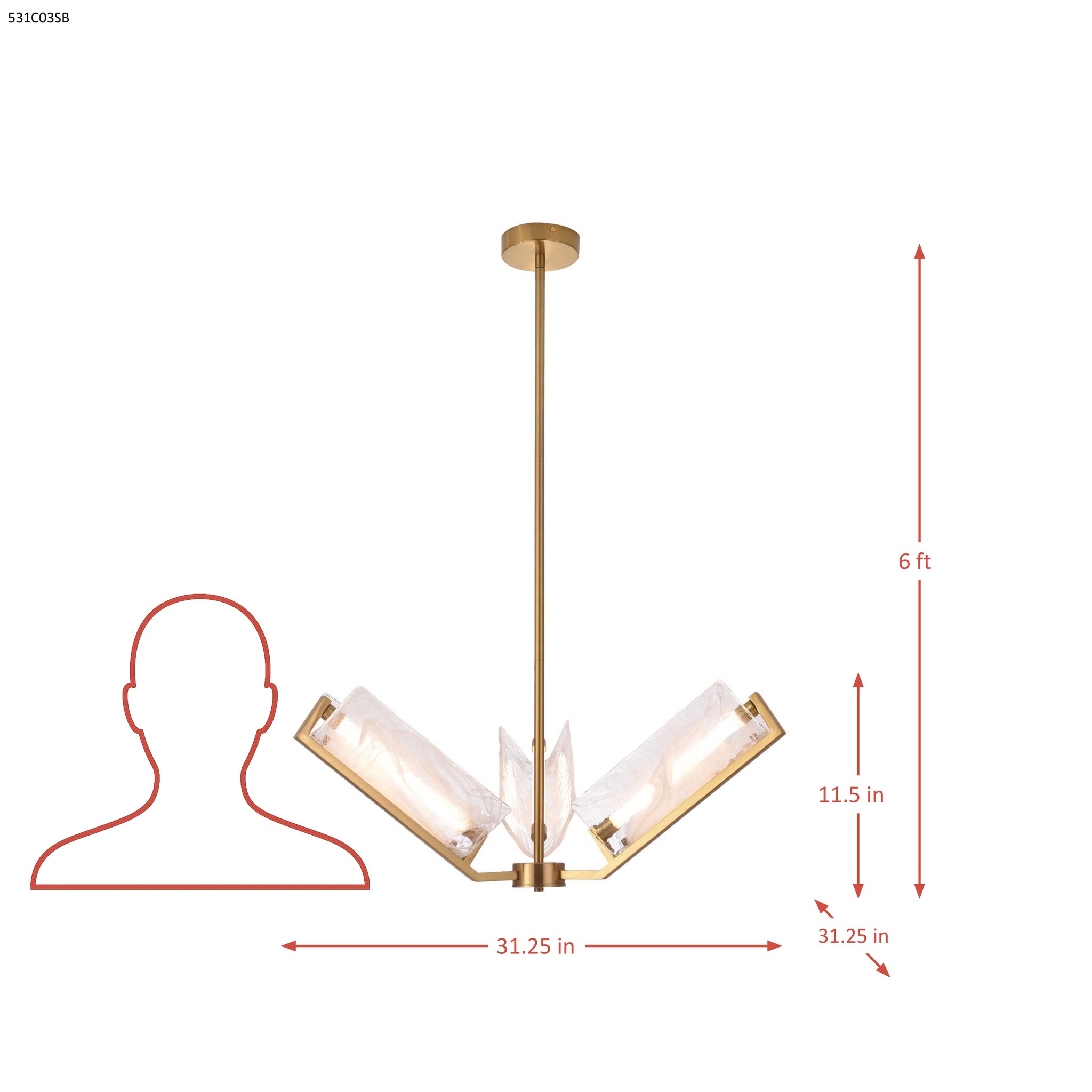Mingle 3 Light Chandelier - Satin Brass