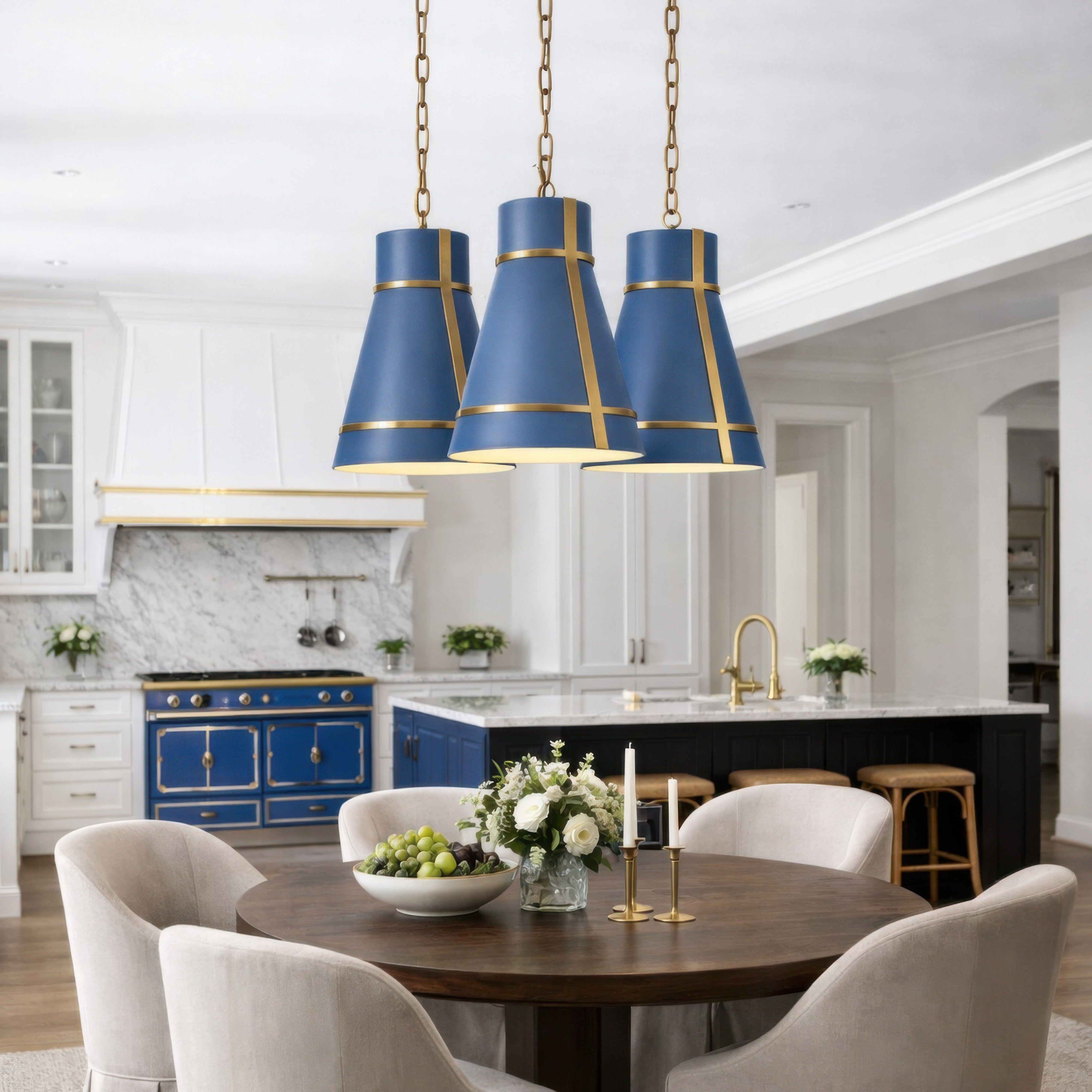 Brasserie 1 Light Mini Pendant - French Blue/Heritage Bronze