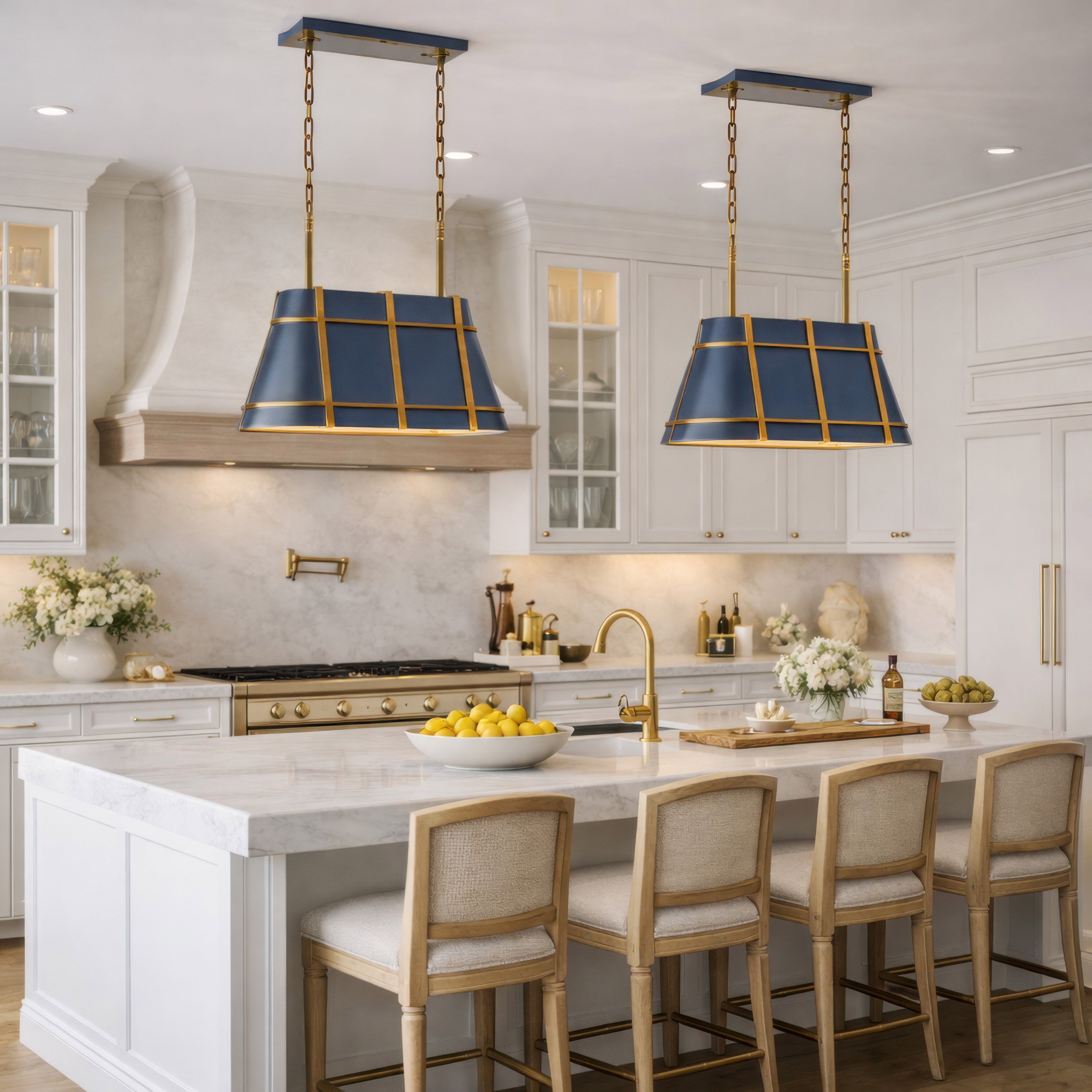 Brasserie 3 Light Linear - French Blue/Heritage Bronze