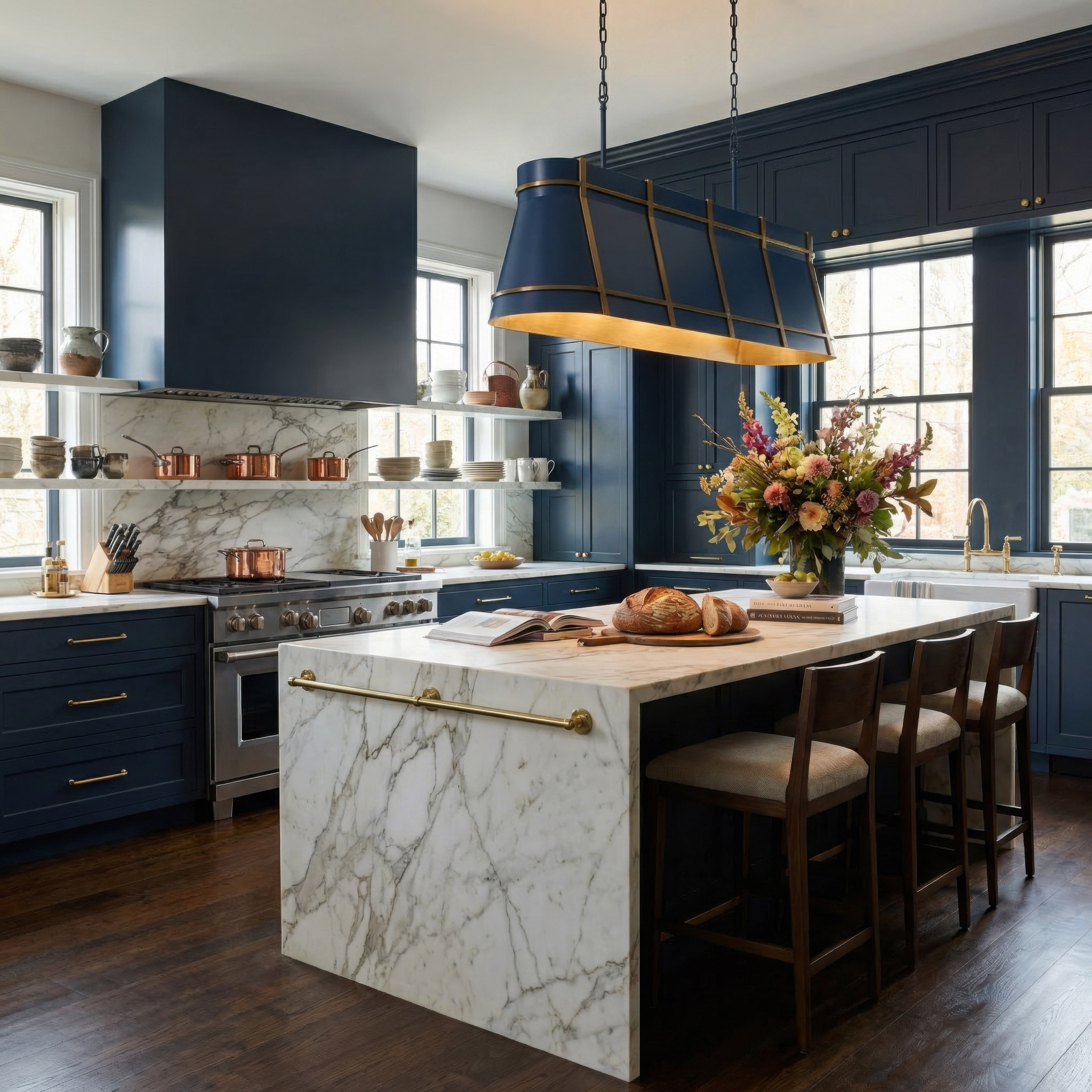 Brasserie 5 Light Linear - French Blue/Heritage Bronze