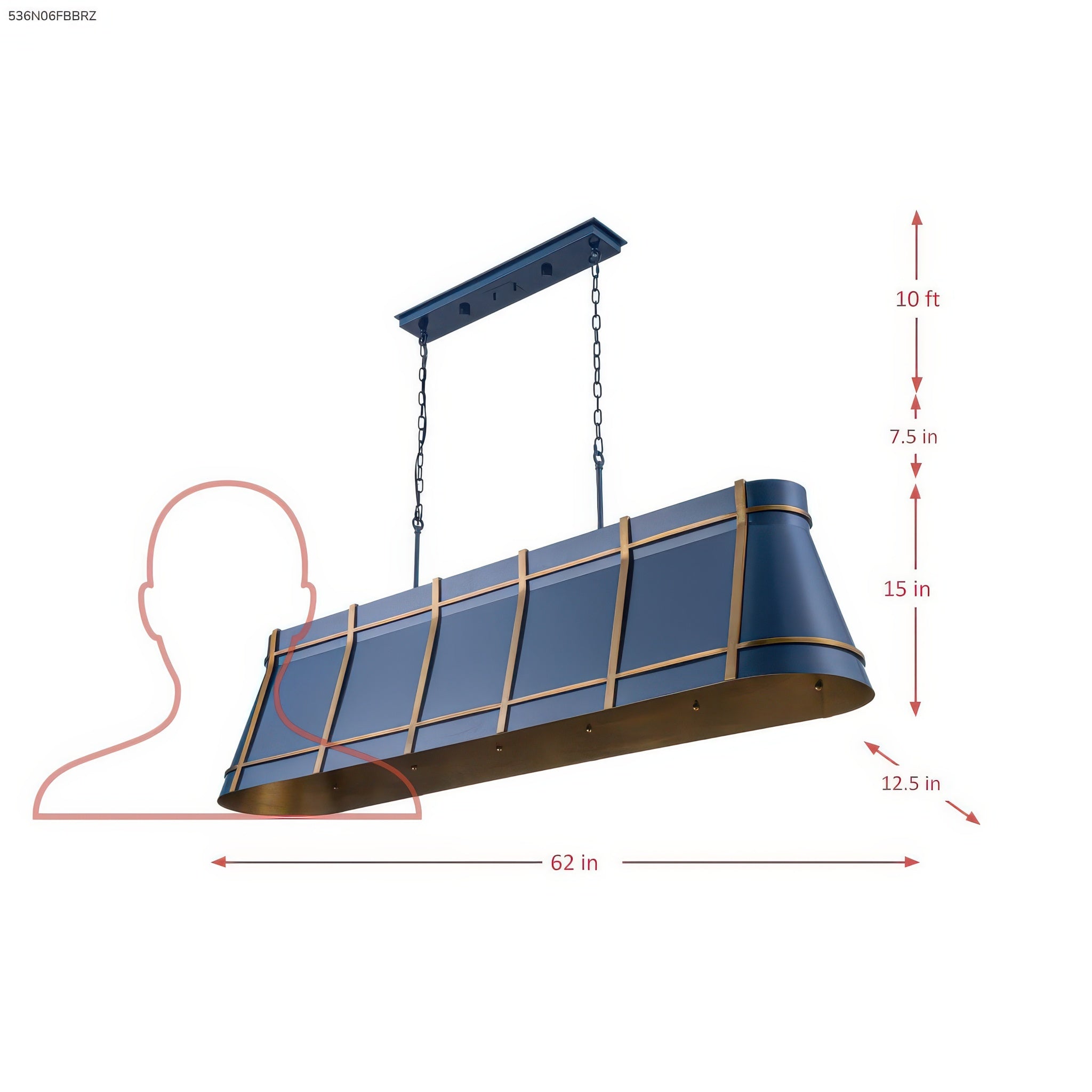 Brasserie 6 Light Linear - French Blue/Heritage Bronze
