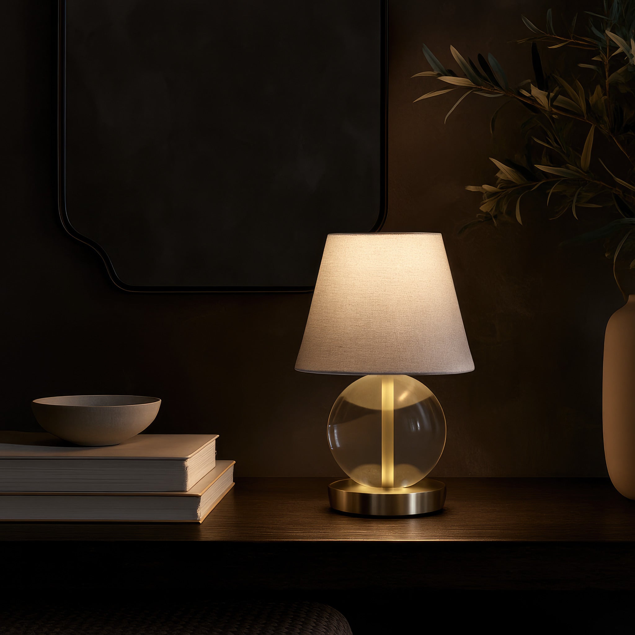 Mona & Lisa 1 Light Spherical Crystal Table Lamp - Antique Bronze