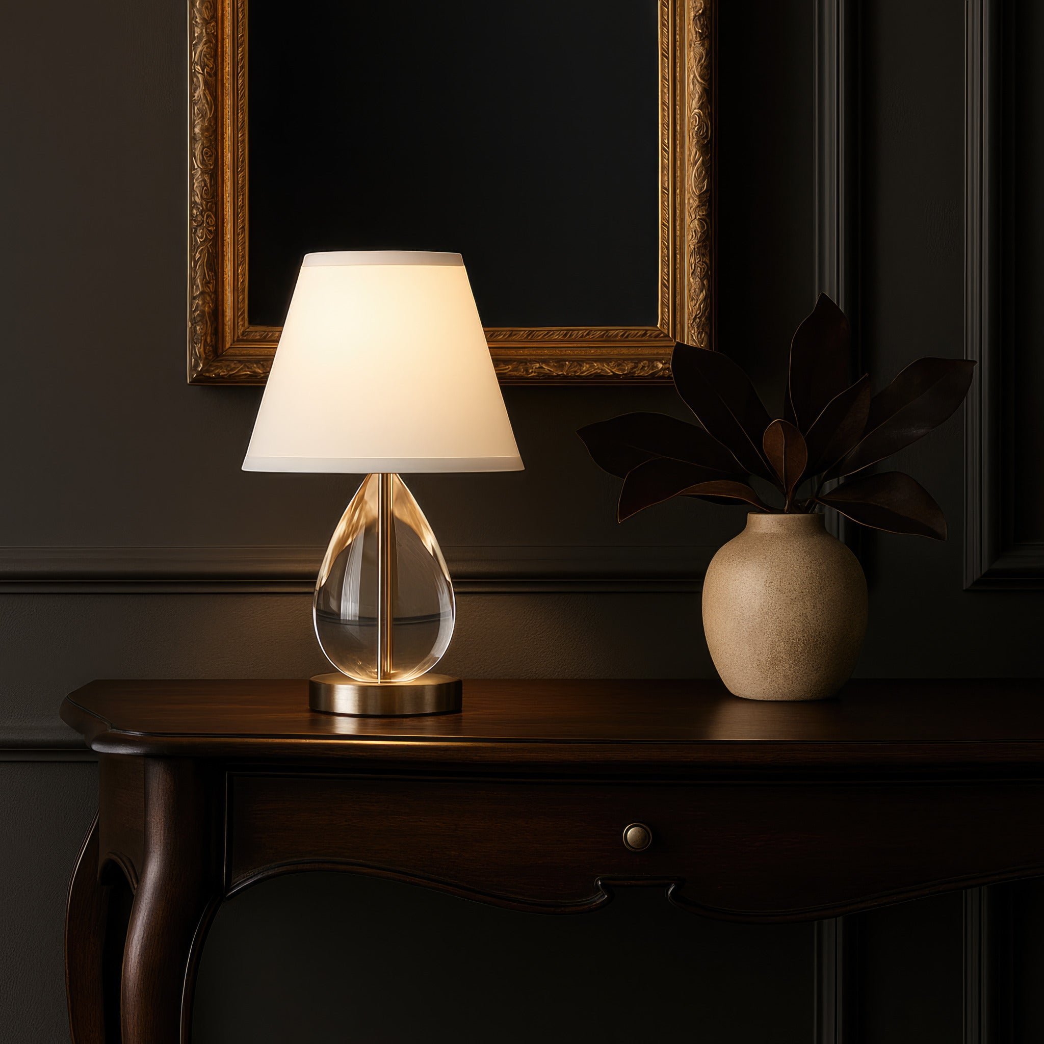 Mona & Lisa 1-Light Oblong Crystal Table Lamp - Antique Bronze