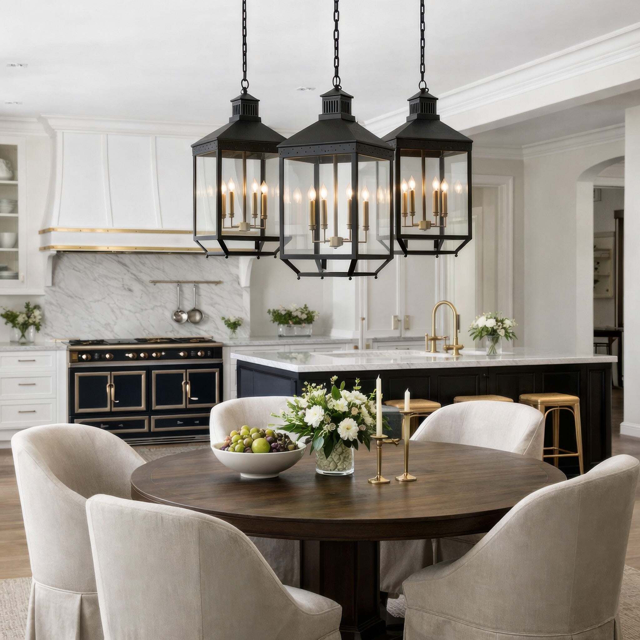 Midnight Manor 4 Light Pendant - Blackened Zinc/Antique Bronze