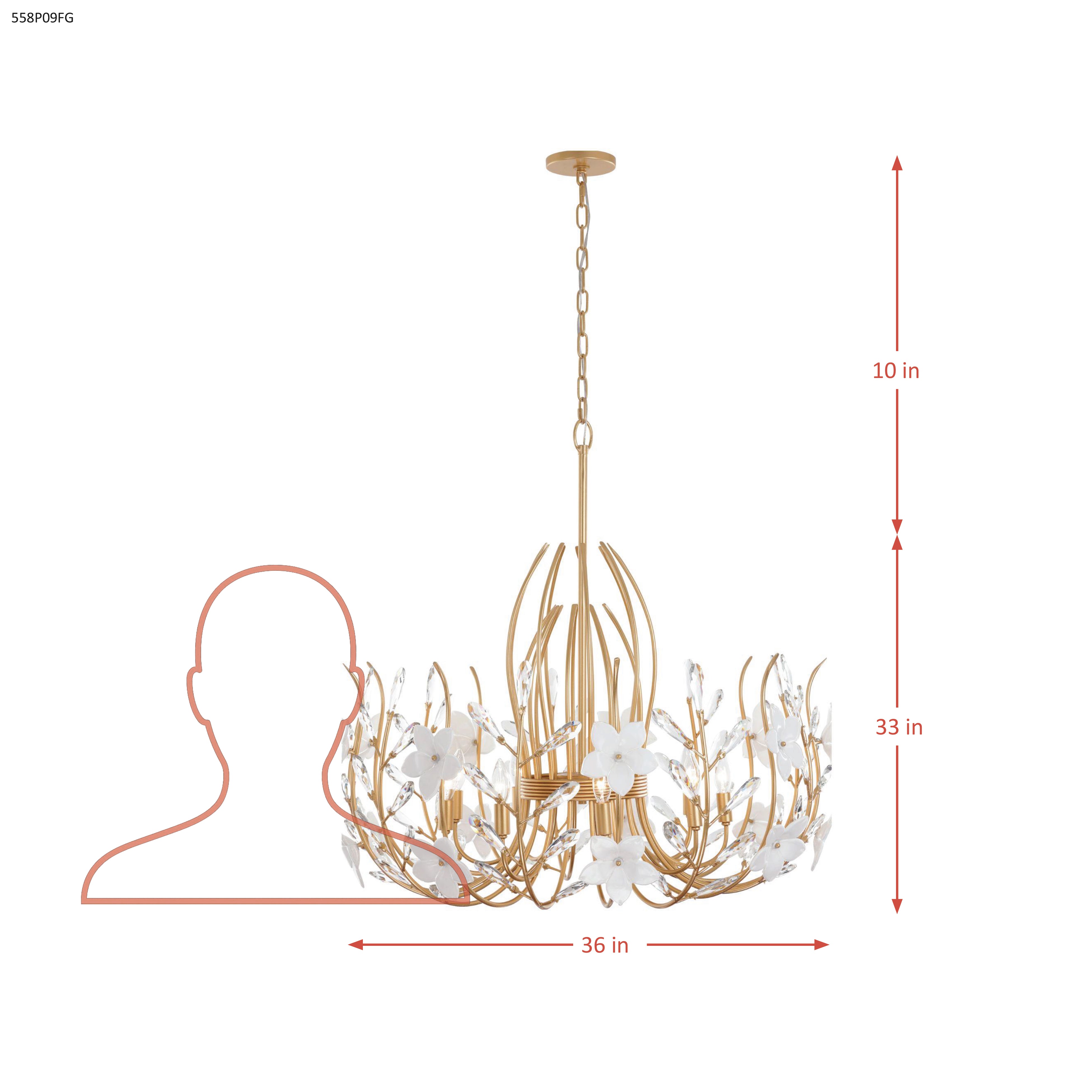 Petal Court 9 Light Pendant - French Gold