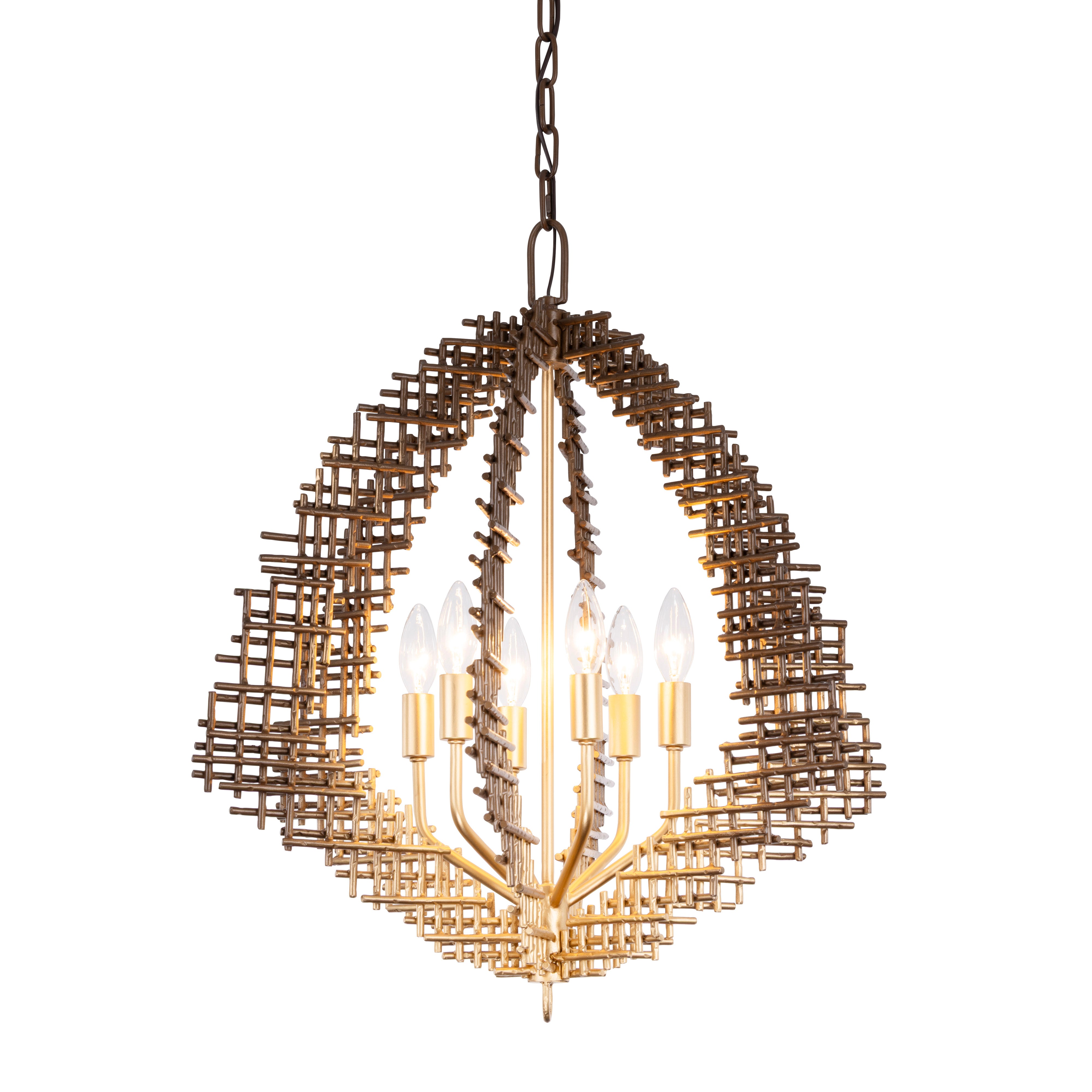 Construct 6 Light Pendant - Dark Bronze / French Gold