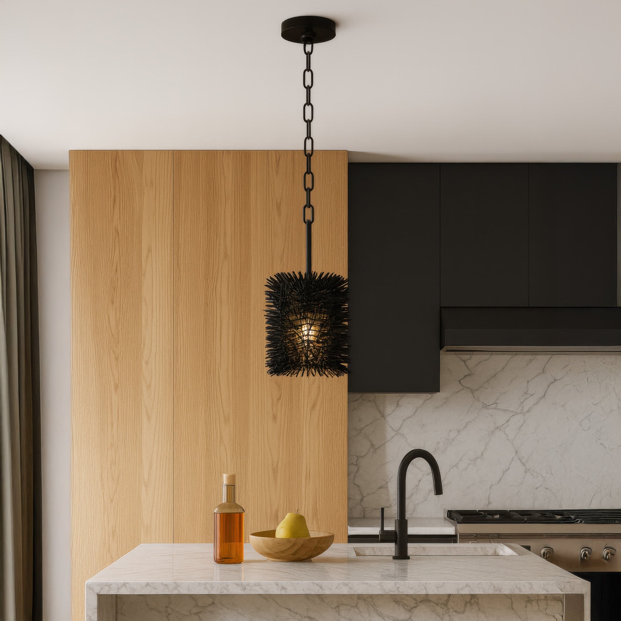 Urchin 1 Light Cylinder Mini Pendant - Black